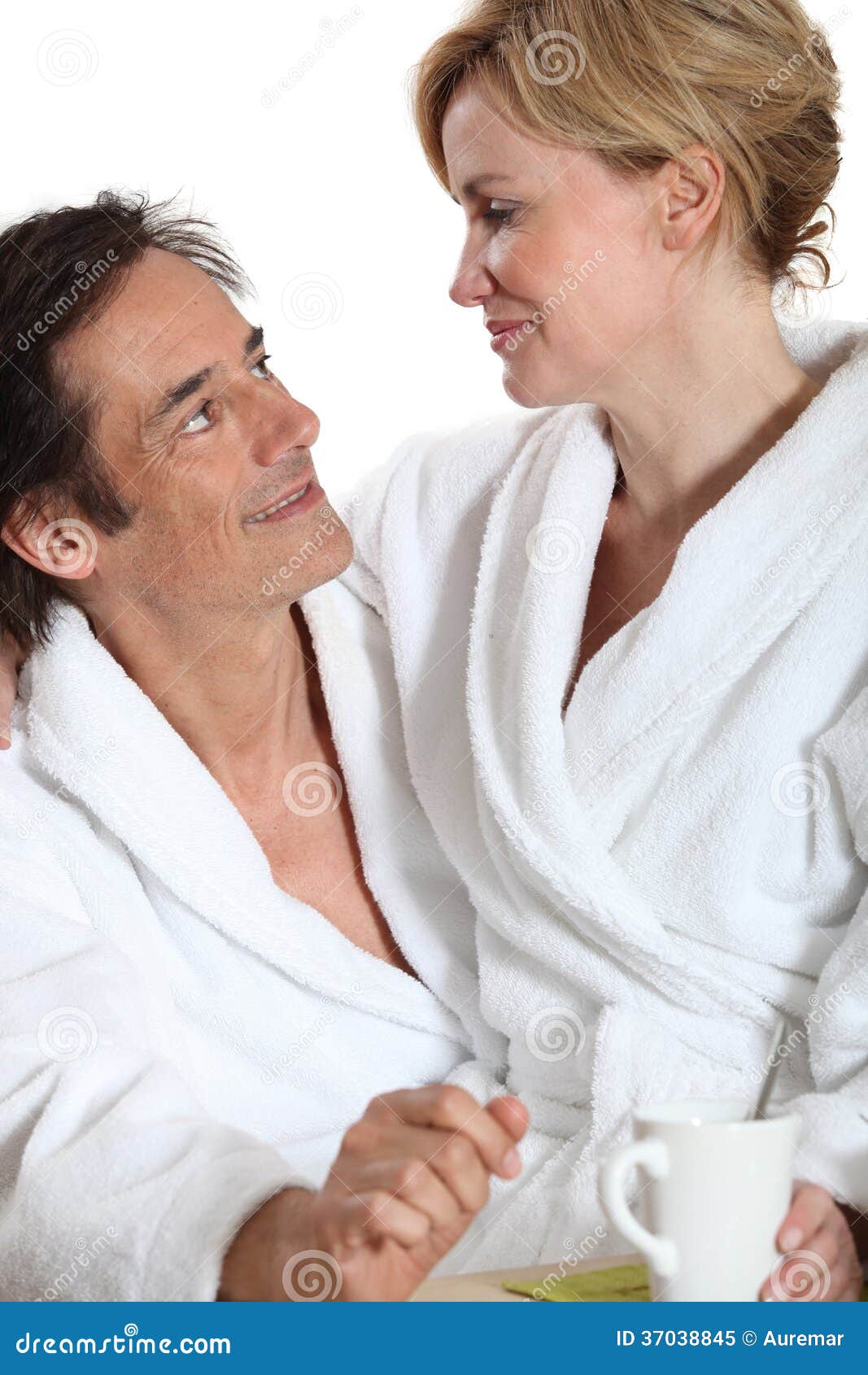Couple Wearing Dressing Gowns Stock Image Image of caucasian, dark