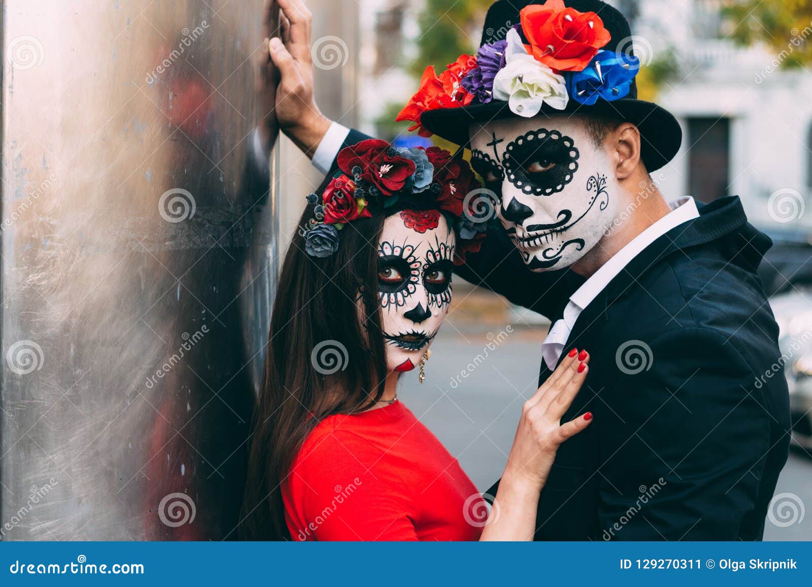 A Couple, Wearing Skull Make-up for. All Souls Day. Boy and Girl Sugar ...