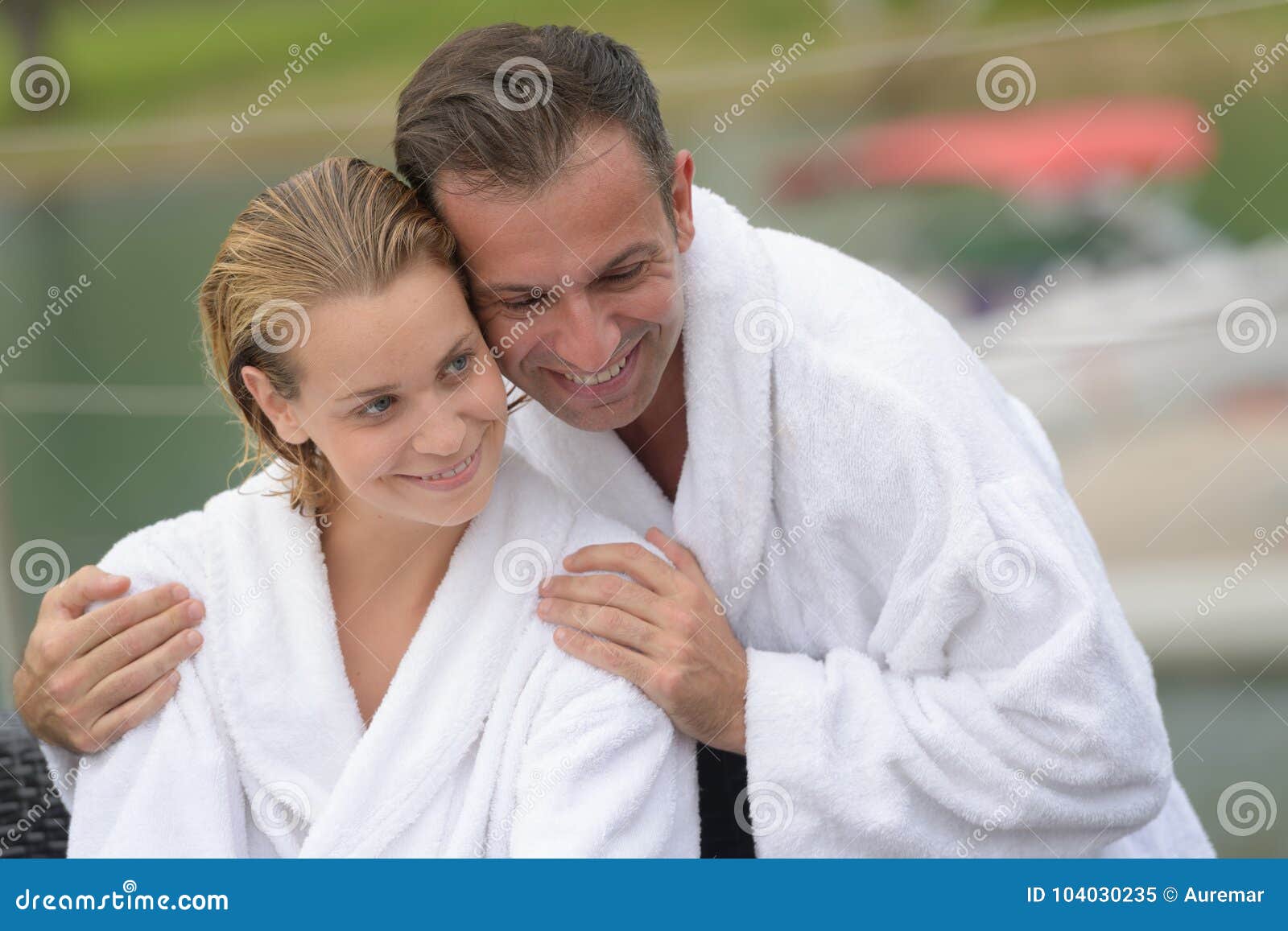 Couple on White Robes on Outdoor Stock Image Image of moment, celebration 104030235