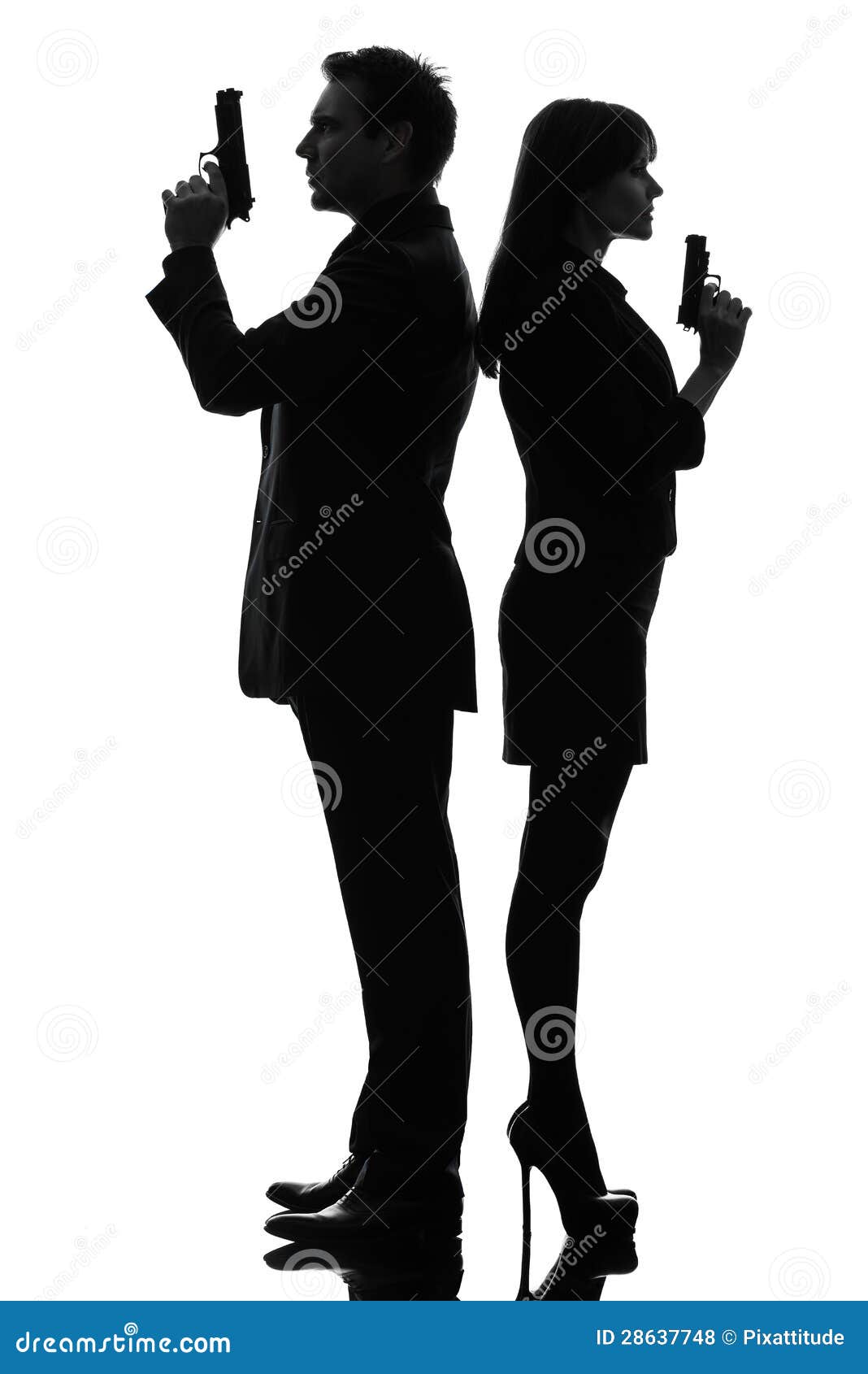 Couple Woman Man Detective Secret Agent Criminal Silhouette Stock Photo -  Image of duel, agent: 28637748