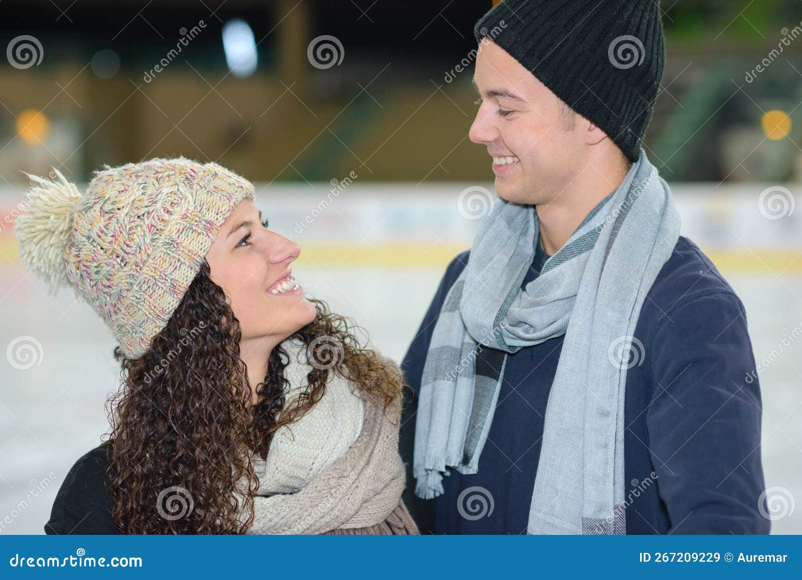 Couple in Woolly Hats on Ice Rink Stock Image Image of sport, people