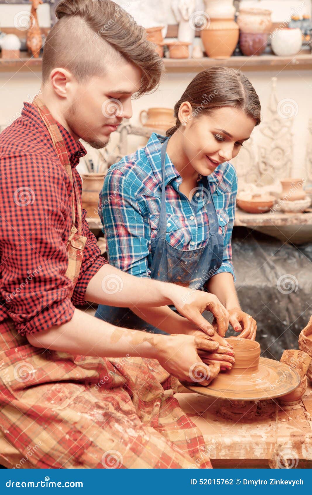 Couple works with clay stock photo. Image of female, ceramics 52015762