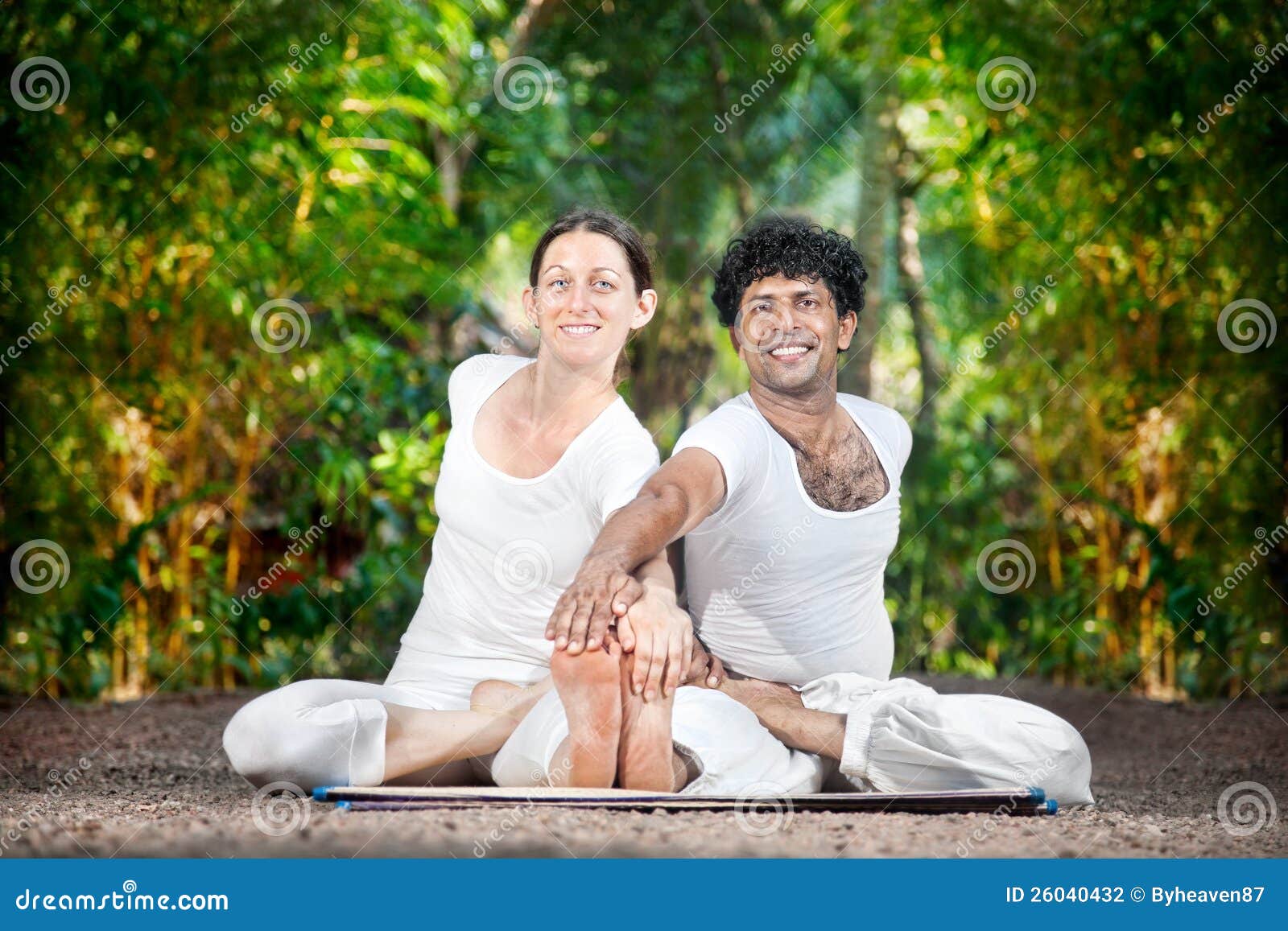 Couple Yoga Gomukhasana Cow Pose Stock Photography