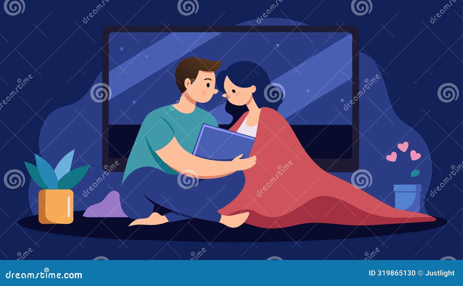 Couples Cuddle on Blankets Their Attention Fully Captured by the