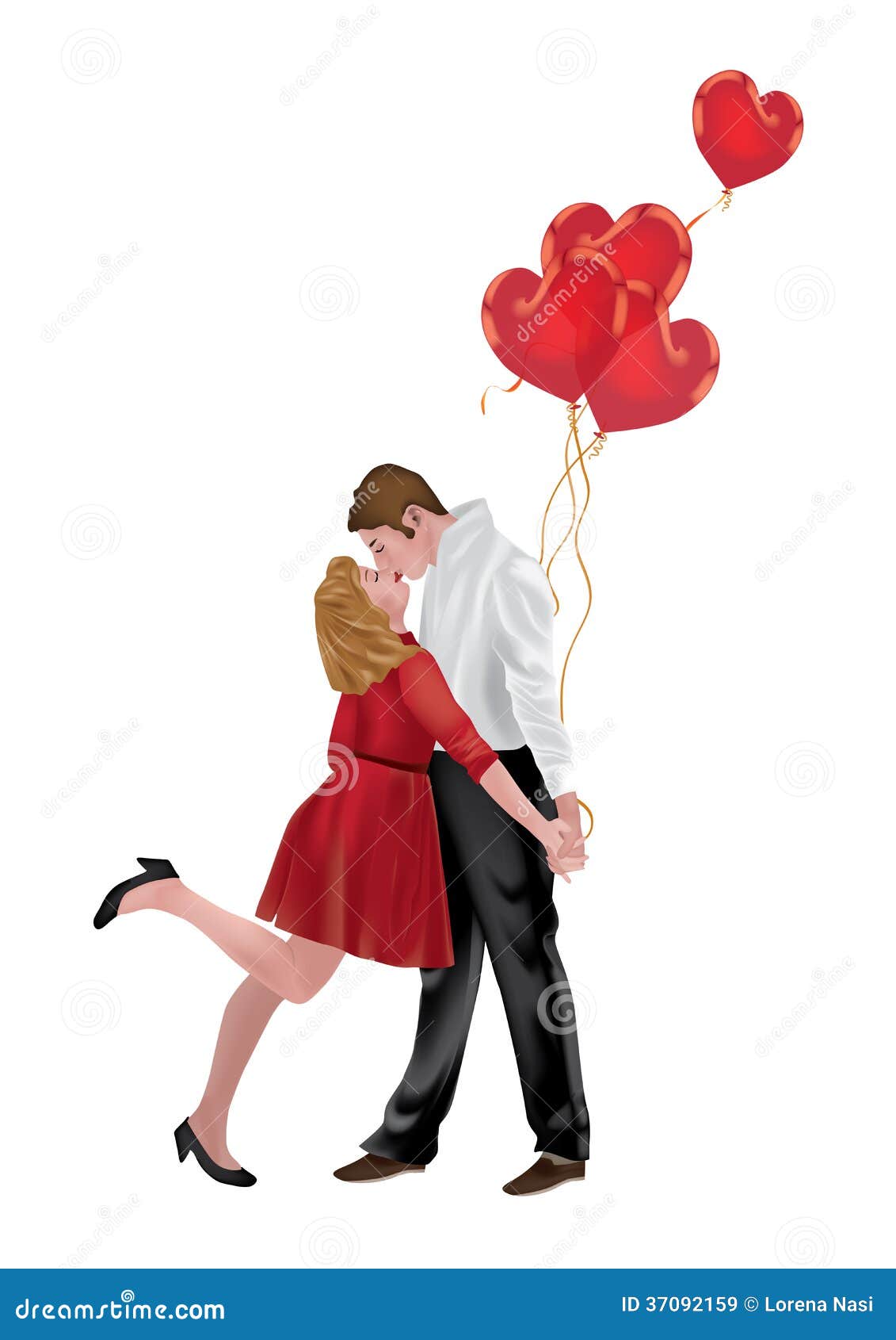 Couples Dans L'amour Avec Des Ballons De Coeur Illustration de Vecteur -  Illustration du événement, robe: 37092159