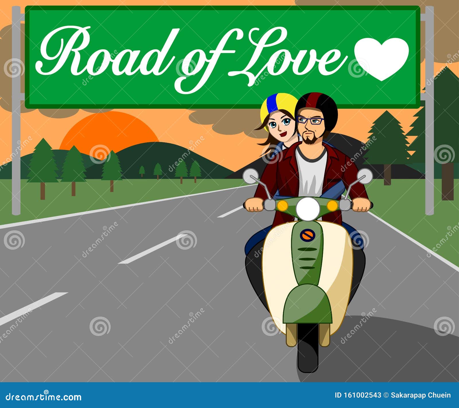 Couples Qui Roulent Ensemble En Moto Sur Le Bord De La Route Il Y