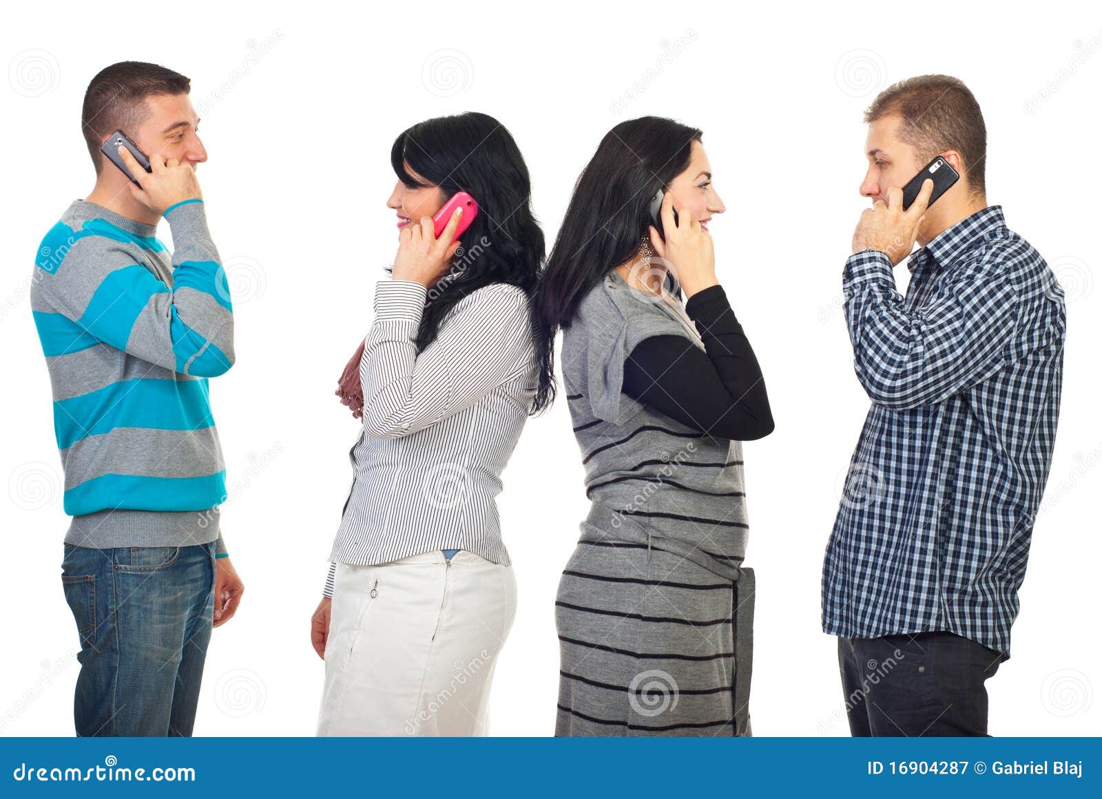 couples talking by phone mobiles