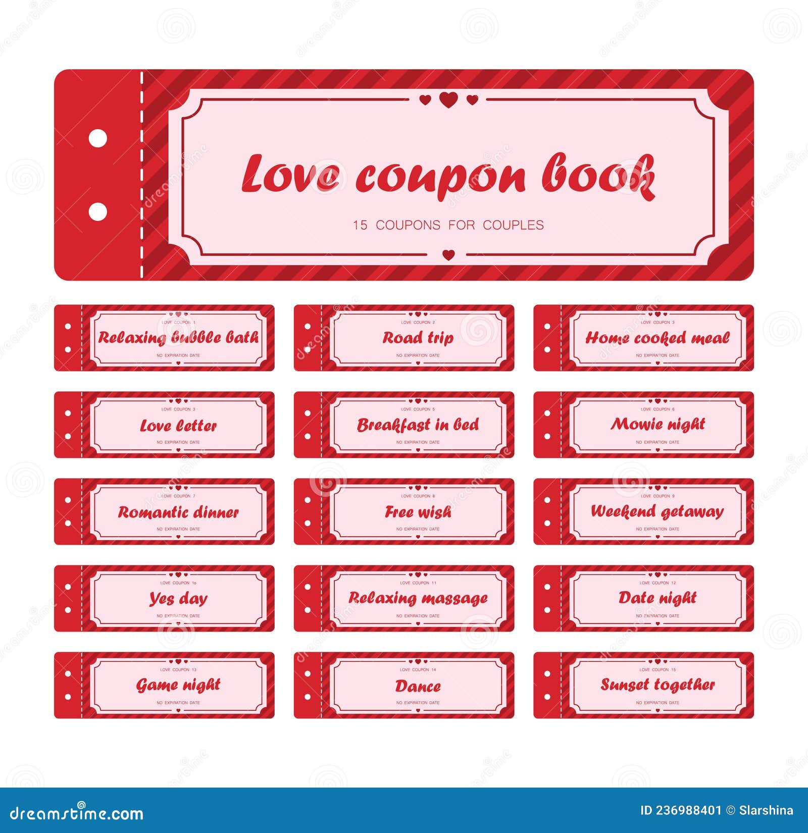 Coupon Book Per Giorno Di San Valentino. Biglietti Della Notte D'amore.  Regalo Migliore Per Il Fidanzato. Presente Per Coppie. Mod Illustrazione  Vettoriale - Illustrazione di stampa, carino: 236988401