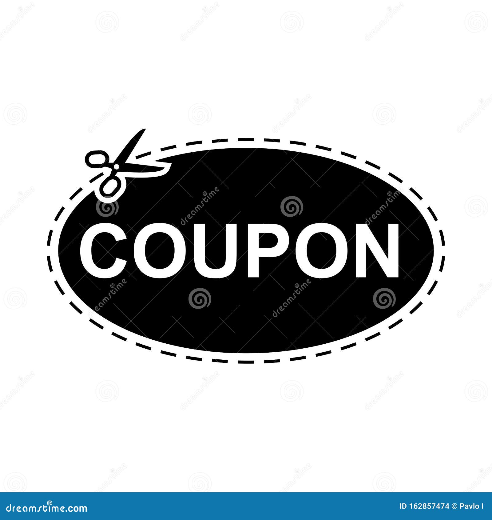 Coupon Scissors Cut Template. Coupon Dashed Line Oval Templates â