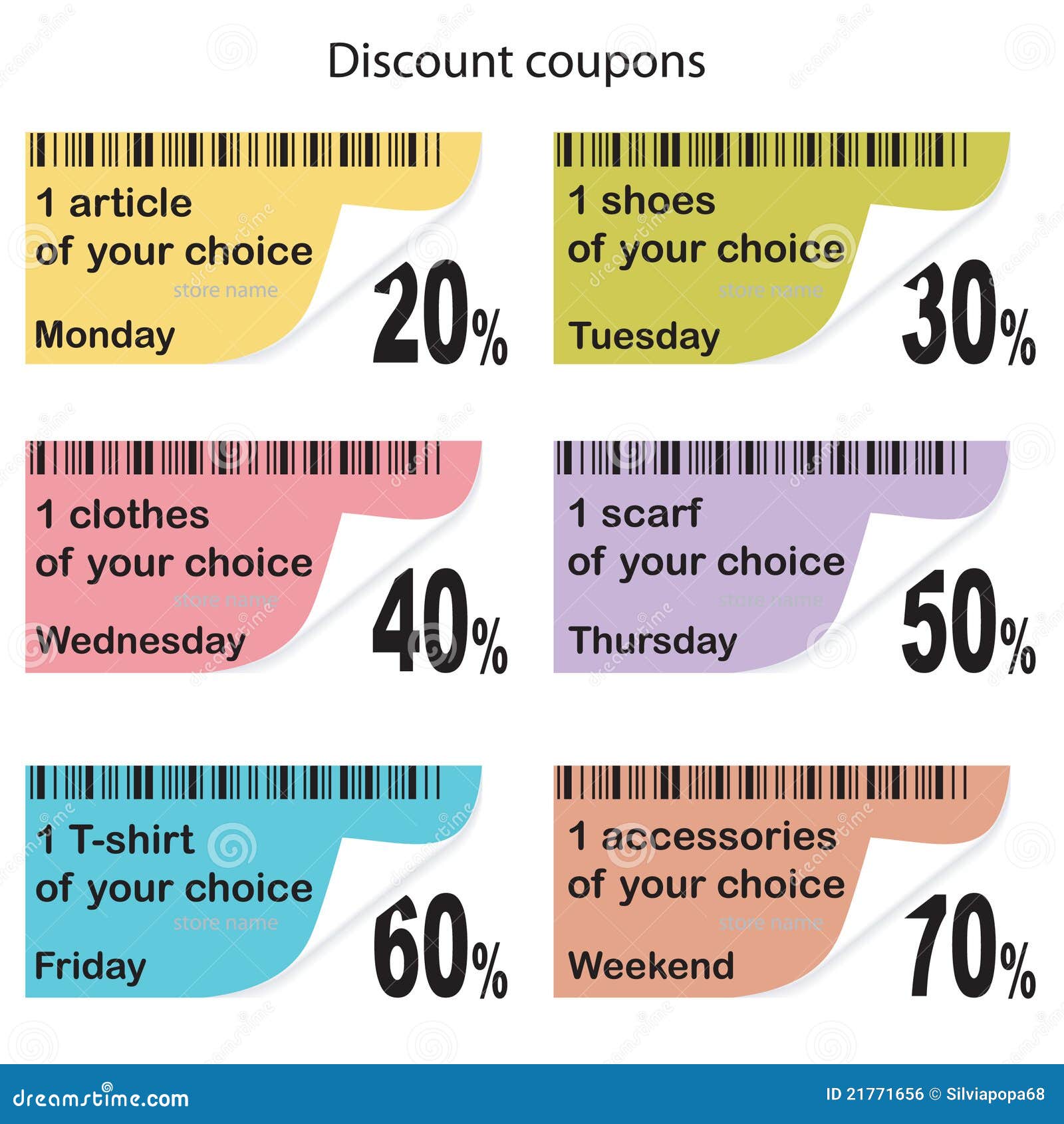 Daily coupons for shopping stock illustration. Illustration of clothes