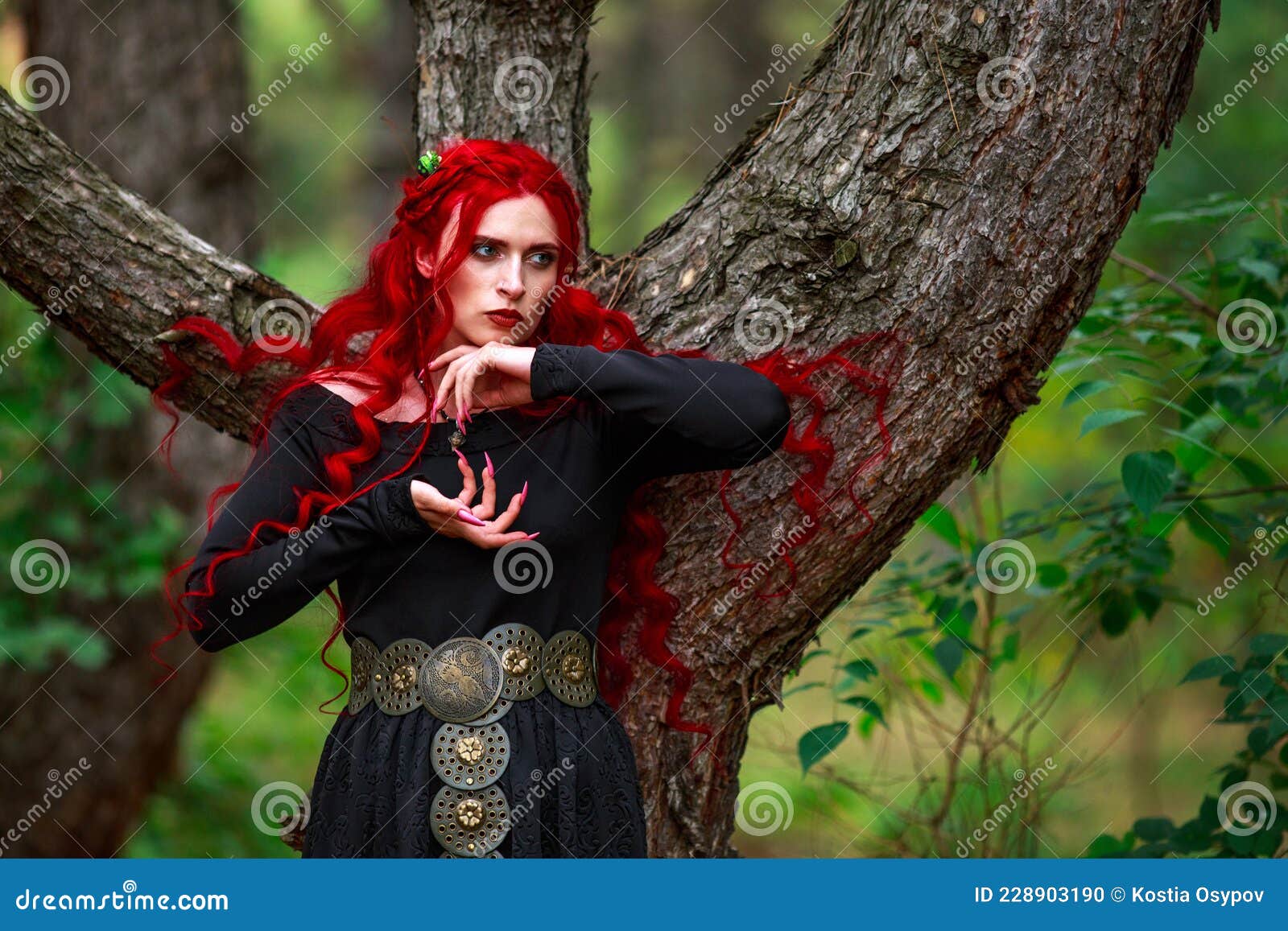 Courageous Young Lady with Long Red Hair in Image of Fabulous ...