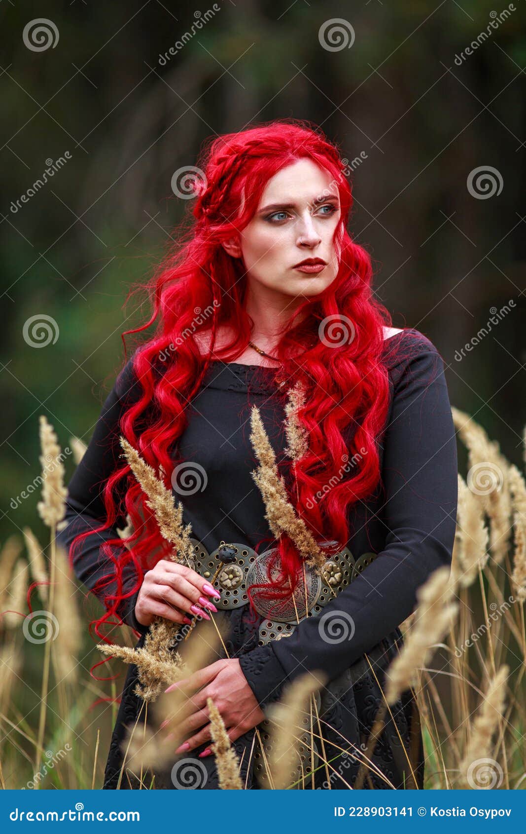 Courageous Young Lady with Long Red Hair in Image of Fabulous ...