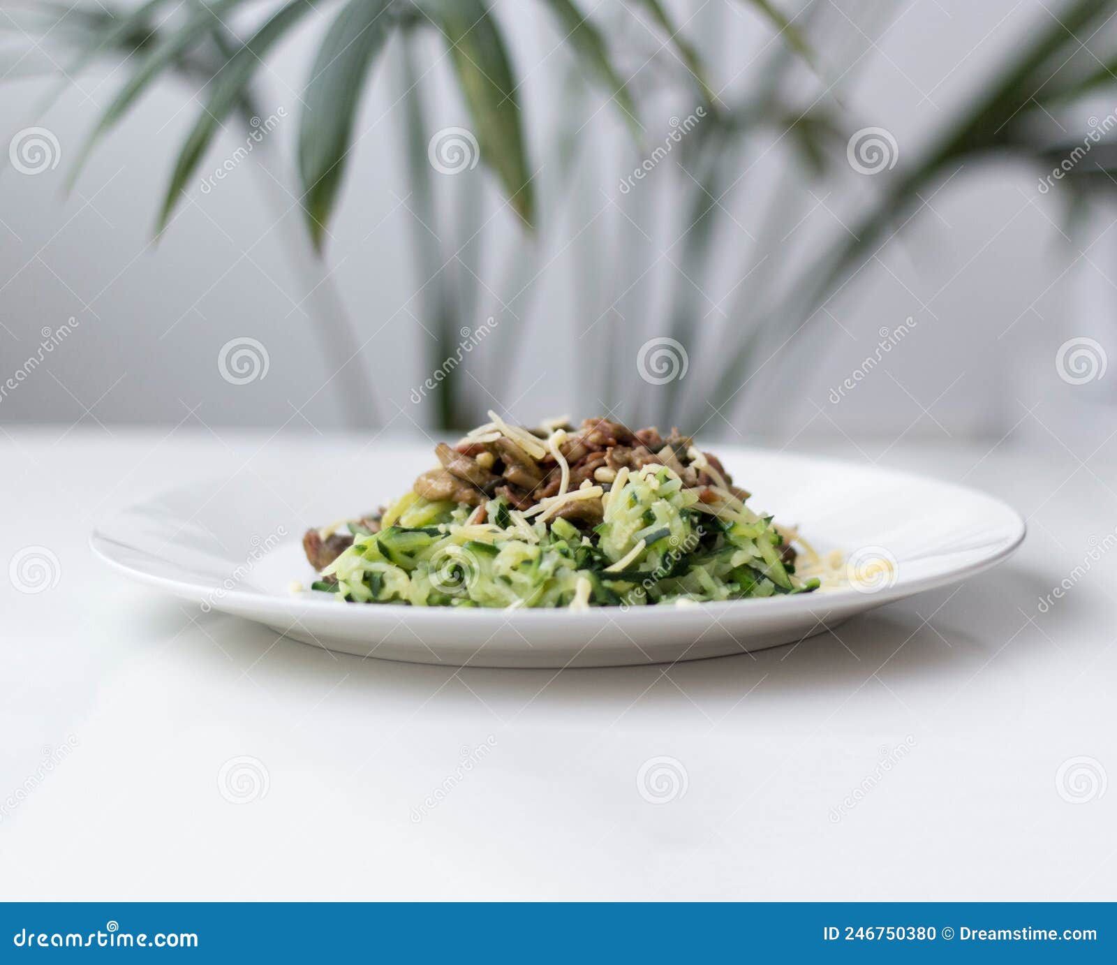 Courgette Pasta with Mushrooms and Cheese Stock Photo Image of