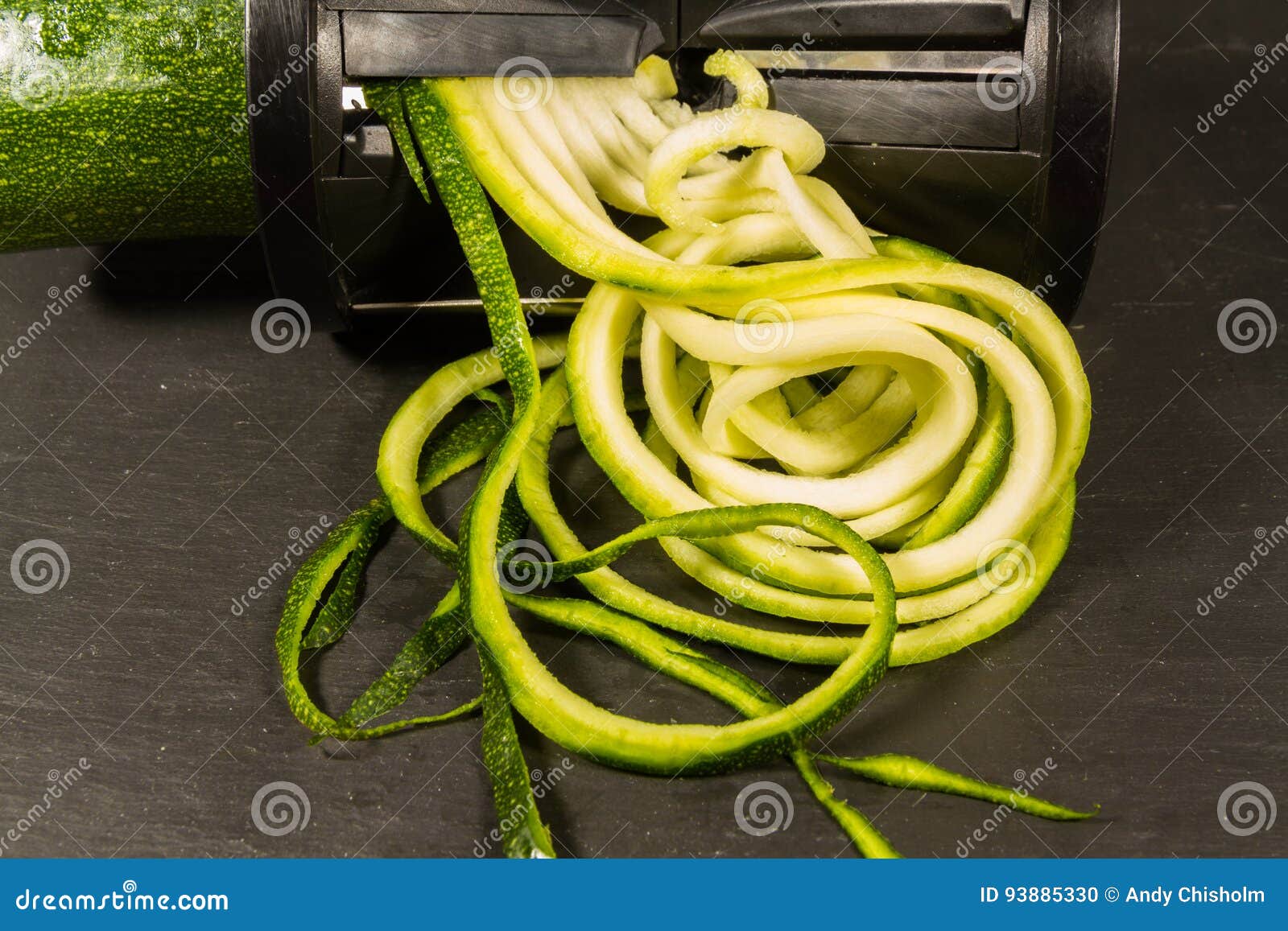 courgette zucchini being spiralised