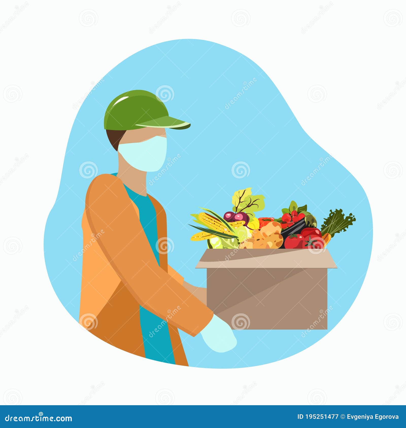 A Courier Delivers a Box of Fresh Vegetables To Your Home Stock Vector