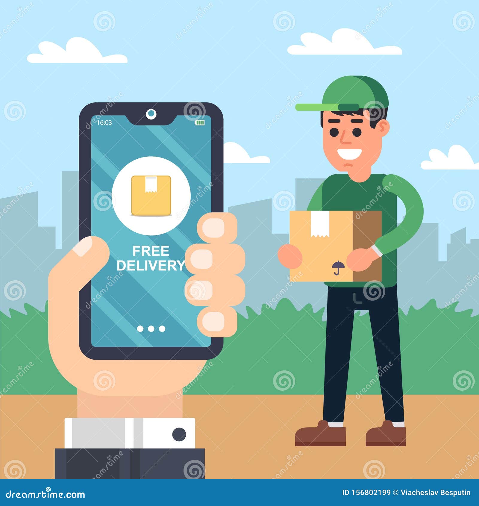 Courier Delivery Service. Hand with the Phone Stock Vector ...