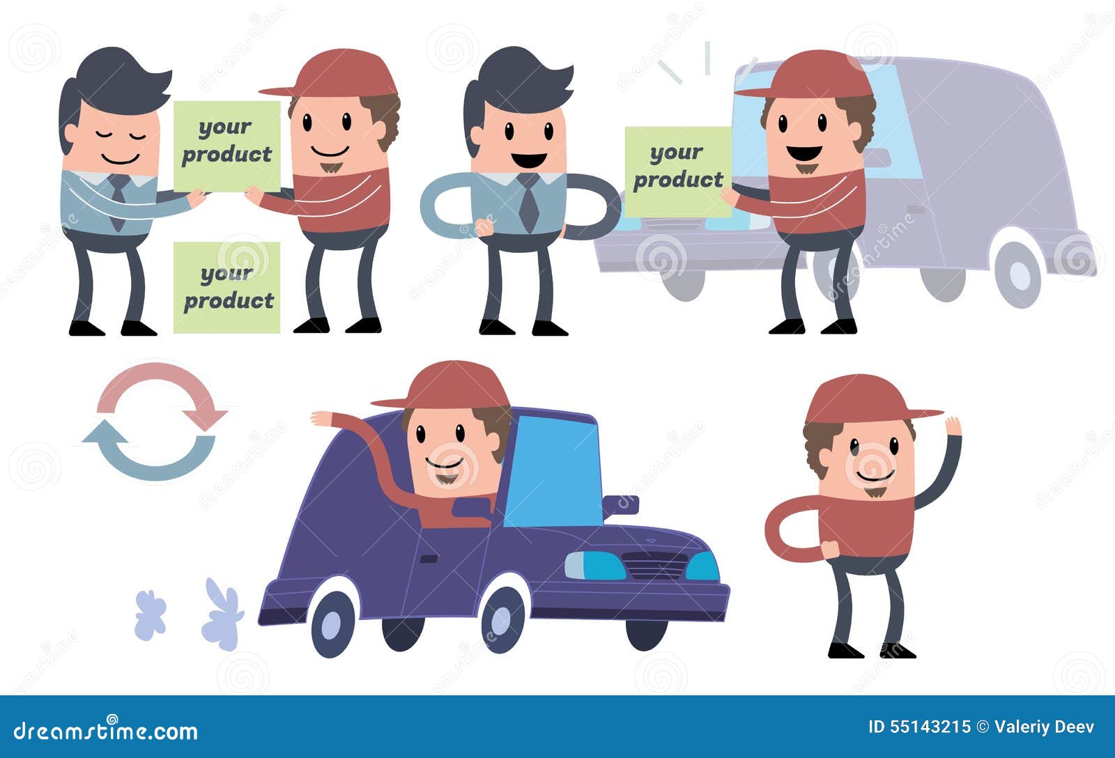 Courier in a Red Cap Brings Goods by Car Stock Illustration Illustration of cartoon, courier