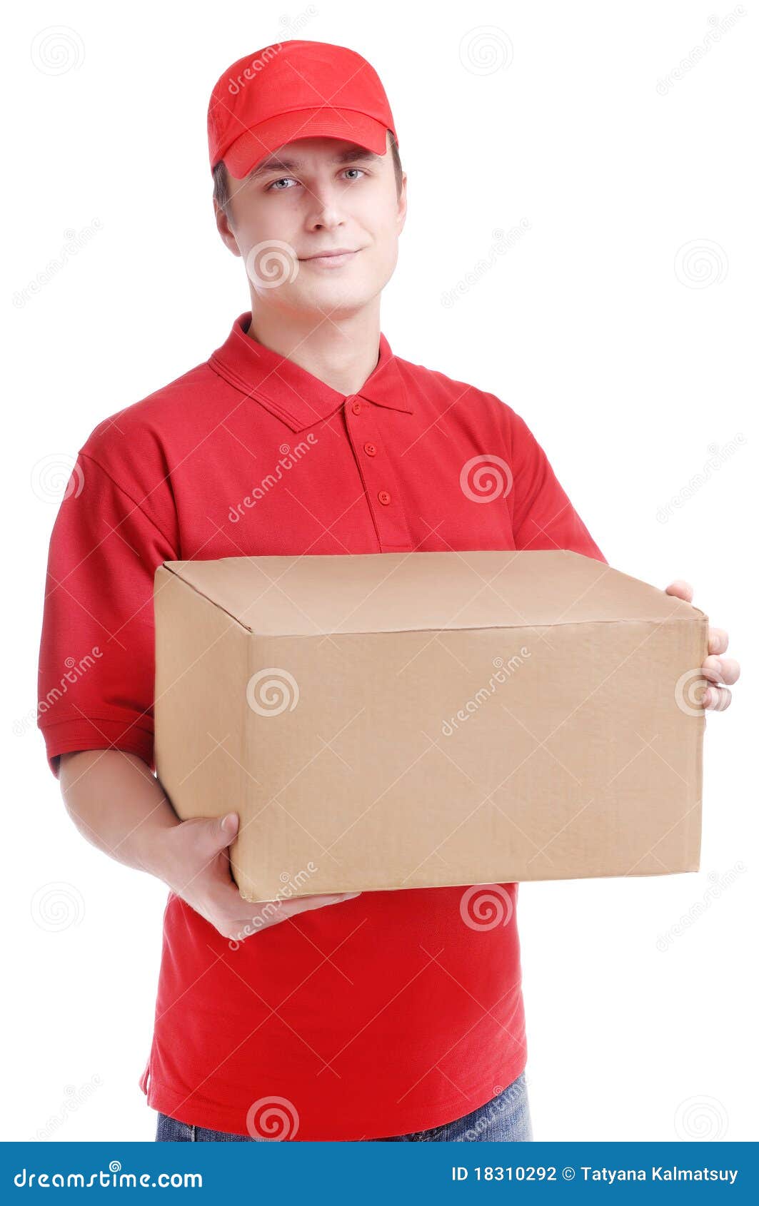 Courier In Red Uniform With Box In Hands Stock Photography Image