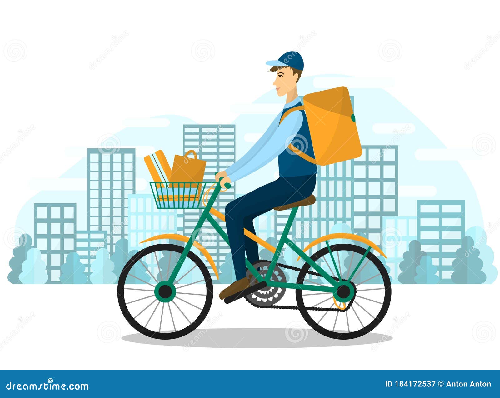 Courier Ride a Bike Vector Image. Driver with an Order on the Bicycle
