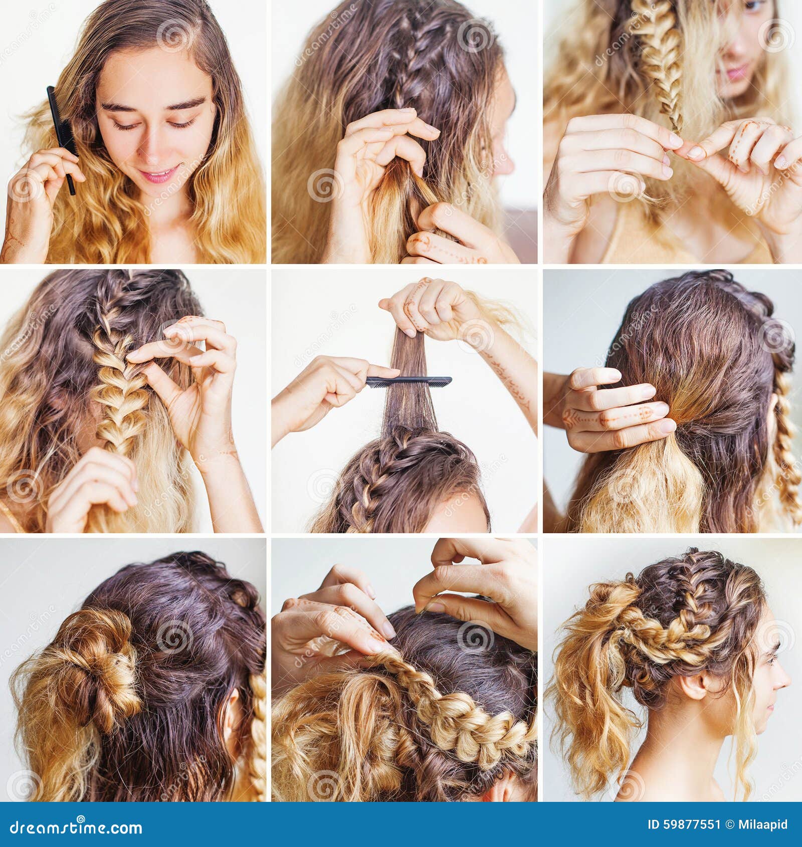 Cours Tresse D Updo Pour Des Cheveux Boucles Image Stock Image Du Mode Gens 59877551