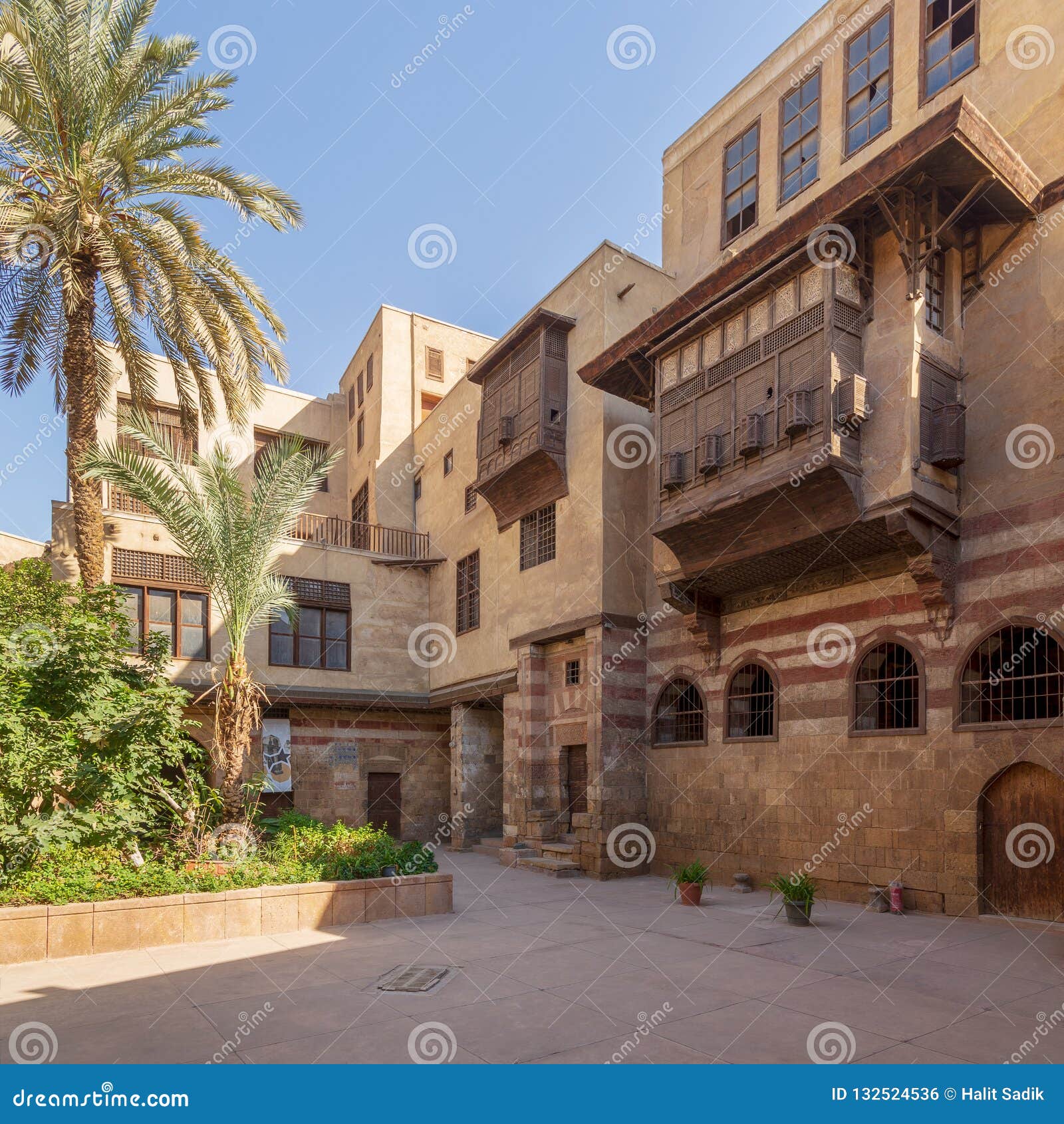 courtyard of el razzaz mamluk era historic house, darb al-ahmar district, old cairo, egypt