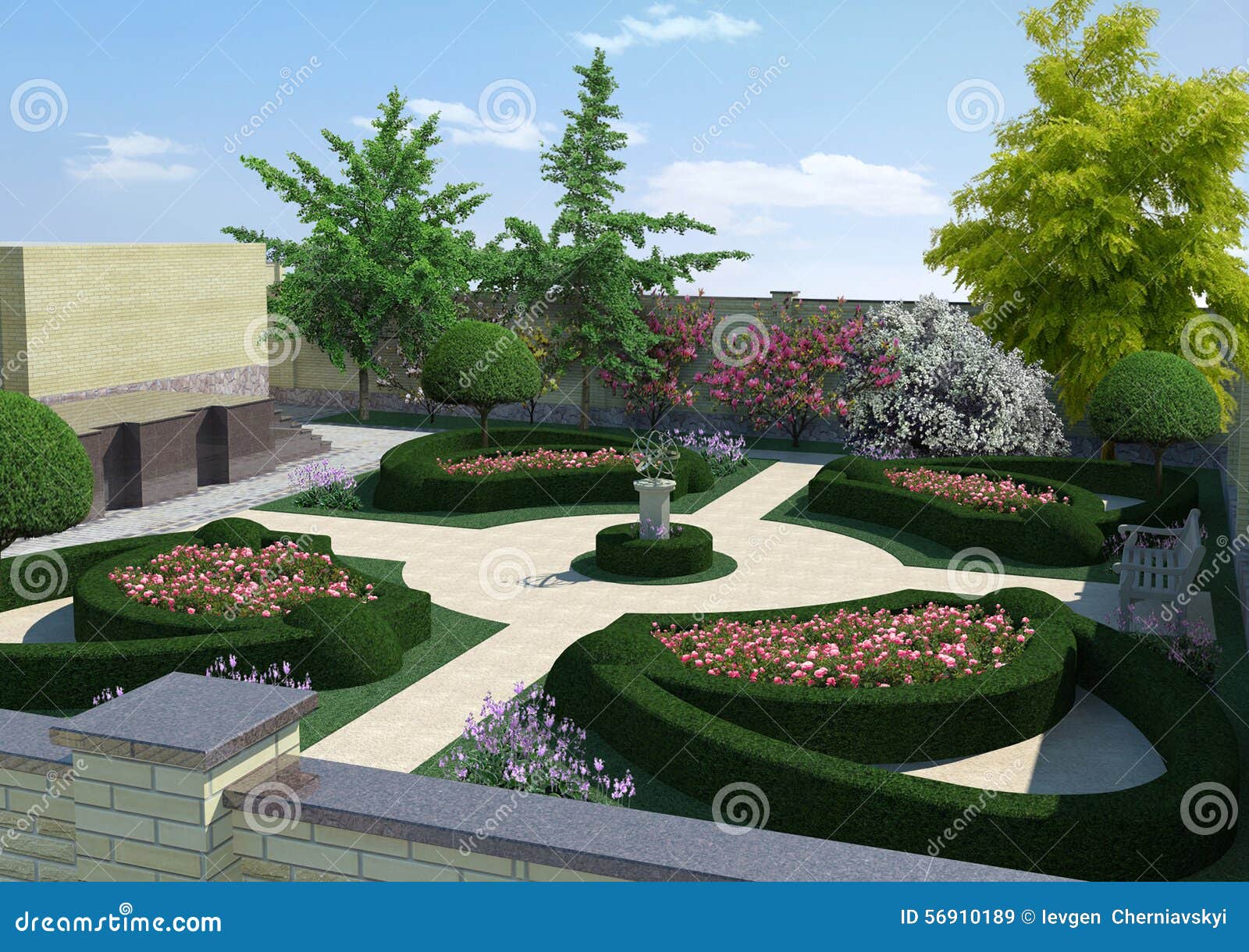 Courtyard Landscaping Classic Style, 3D Rendering Stock Image Image