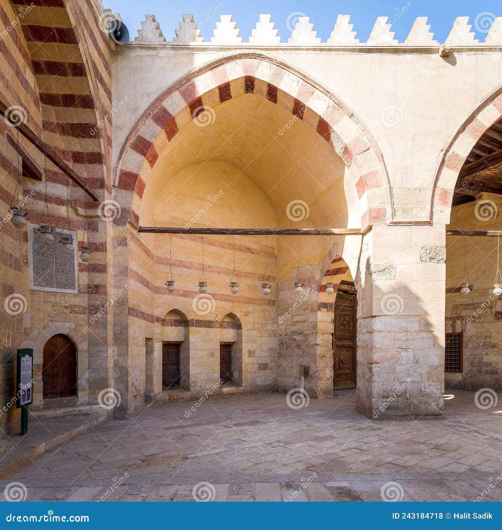 courtyard of mamluk era mosque of aqsunqur, aka blue mosque, cairo, egypt