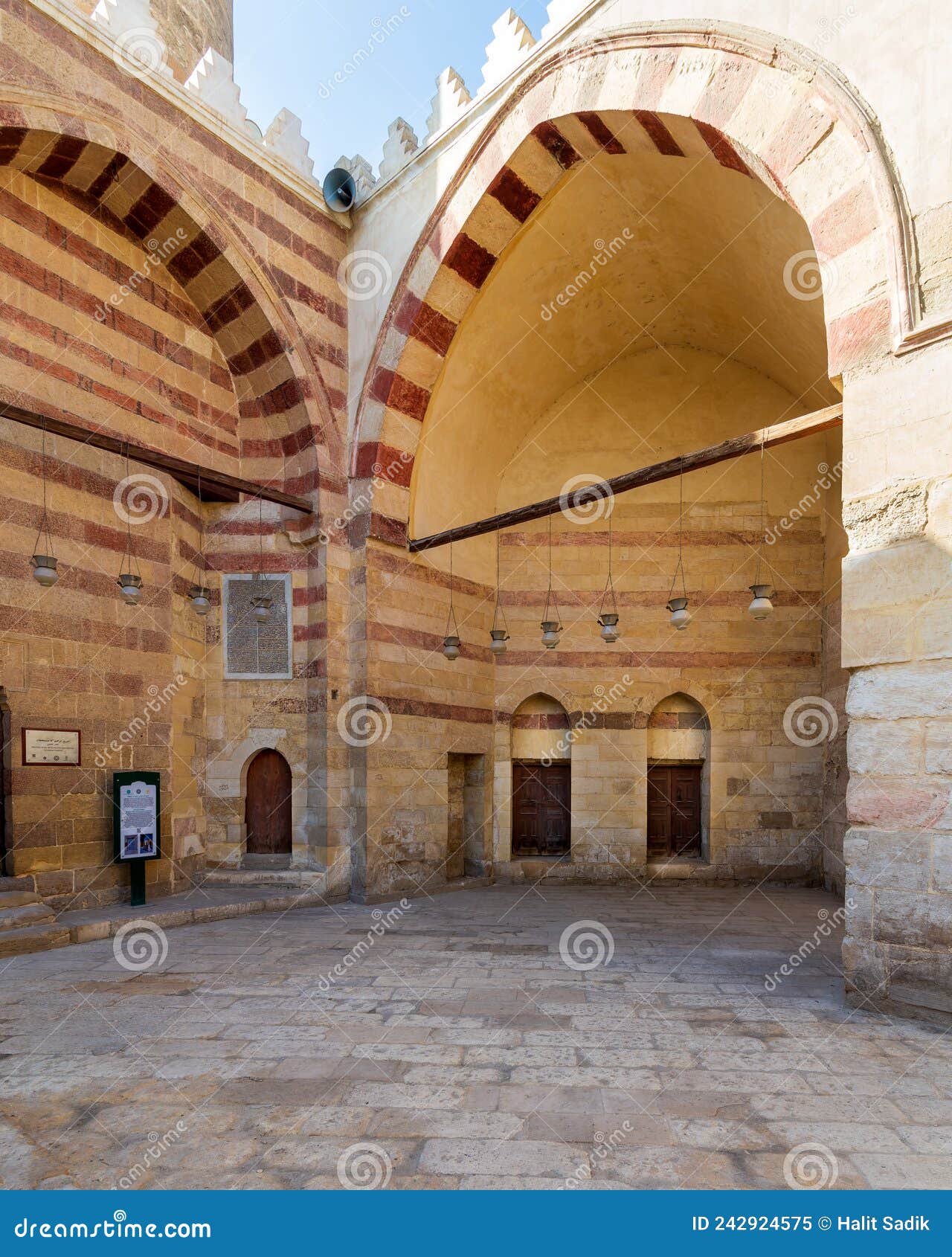 Courtyard Of Mamluk Era Mosque Of Aqsunqur Aka Blue Mosque With Entrance Of Ibrahim Agha