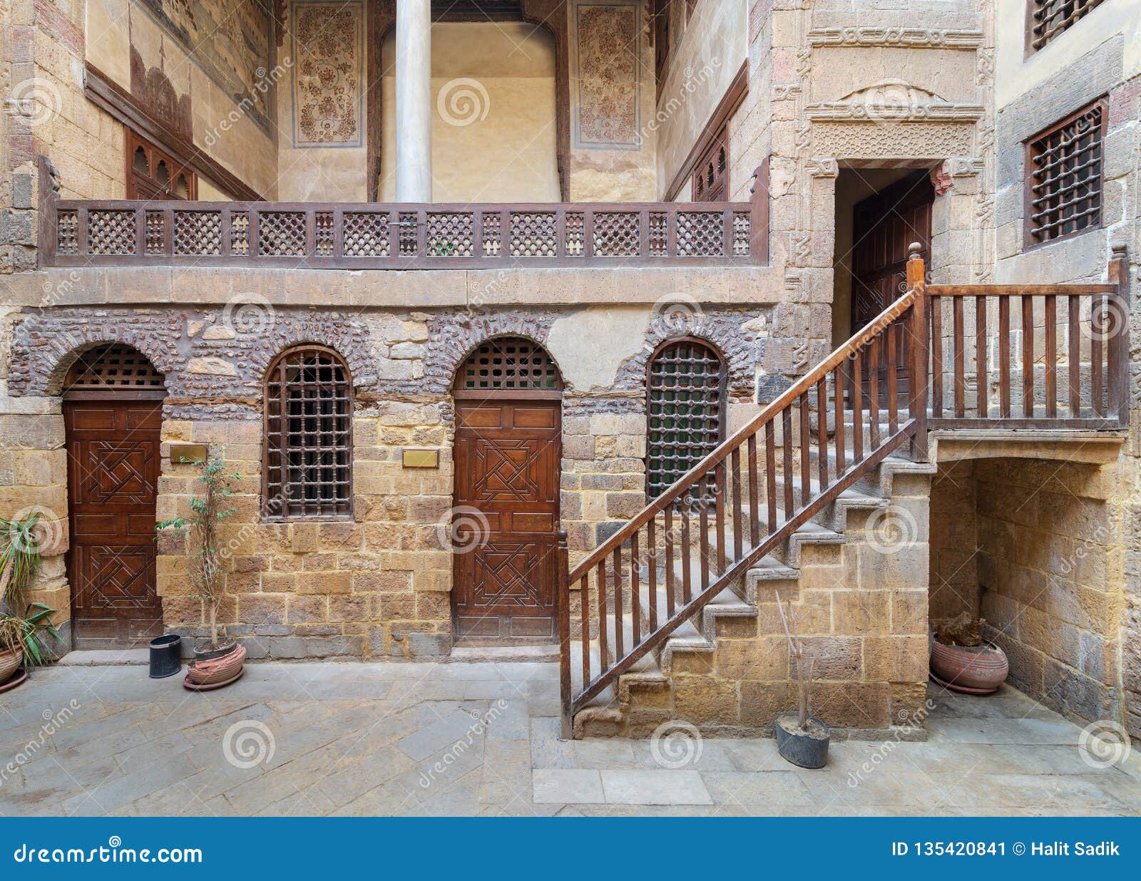 courtyard of ottoman historic beit el set waseela building waseela hanem house, located in darb al-ahmar district, cairo, egypt