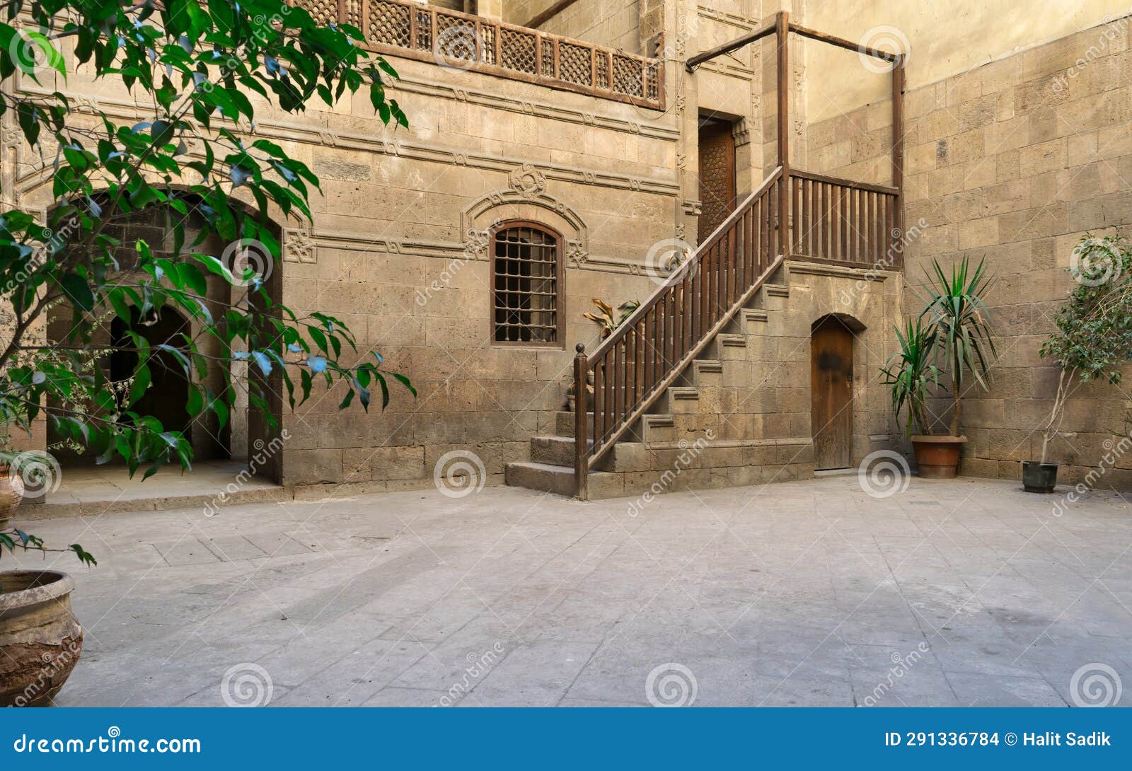 courtyard of 15th century ottoman era zeinab khatoun historic house, darb al-ahmar district of old cairo, egypt