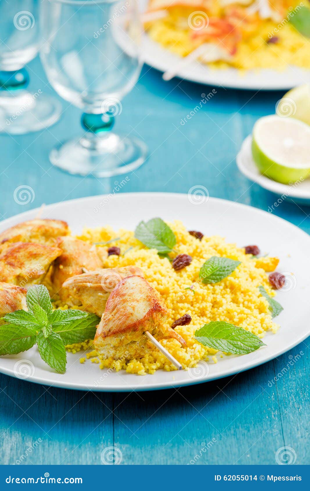 Couscous with Chicken Skewers Stock Photo Image of spices, glass