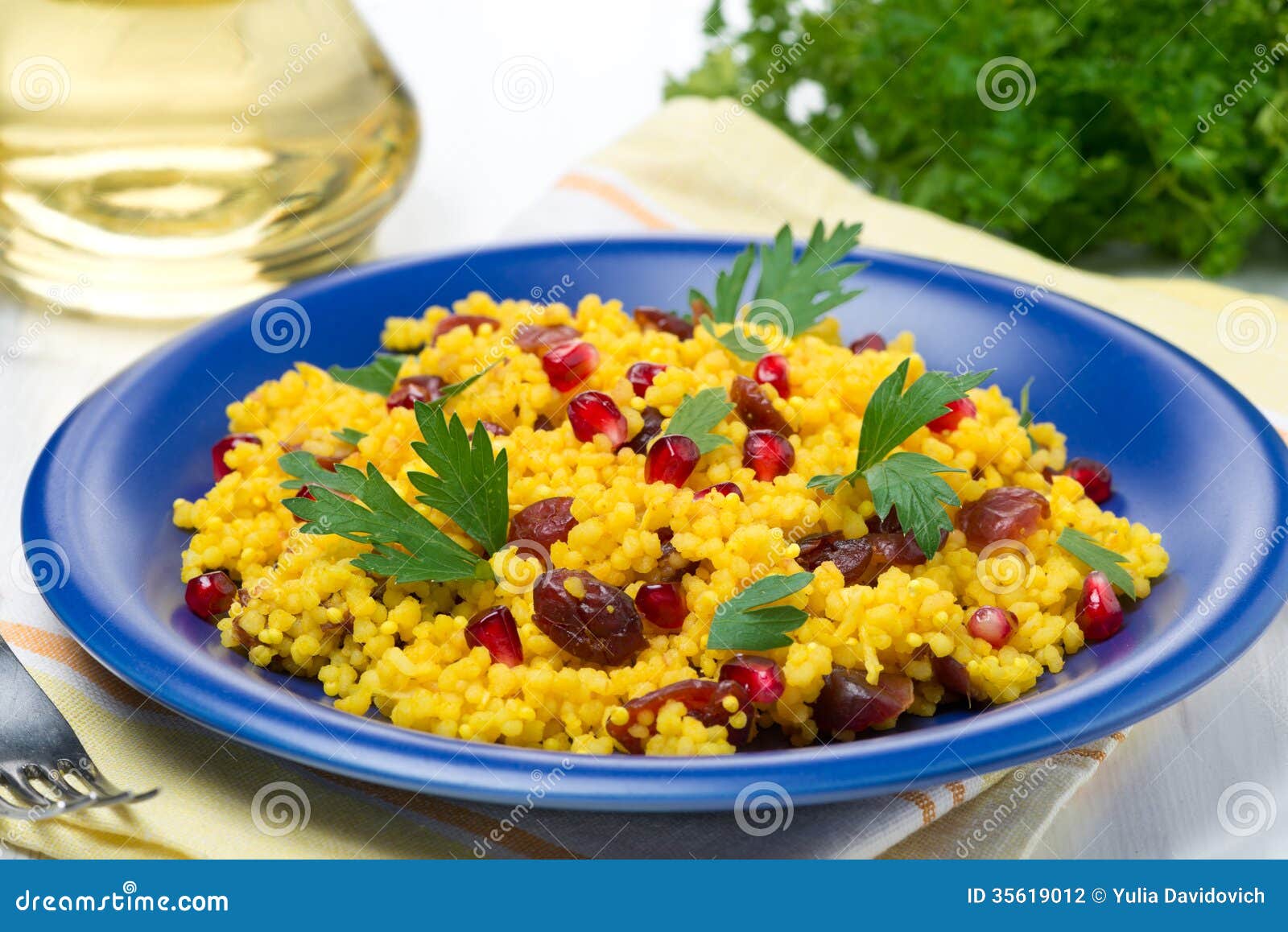 Couscous with Curry, Dried Cranberries and Herbs Stock Photo Image of