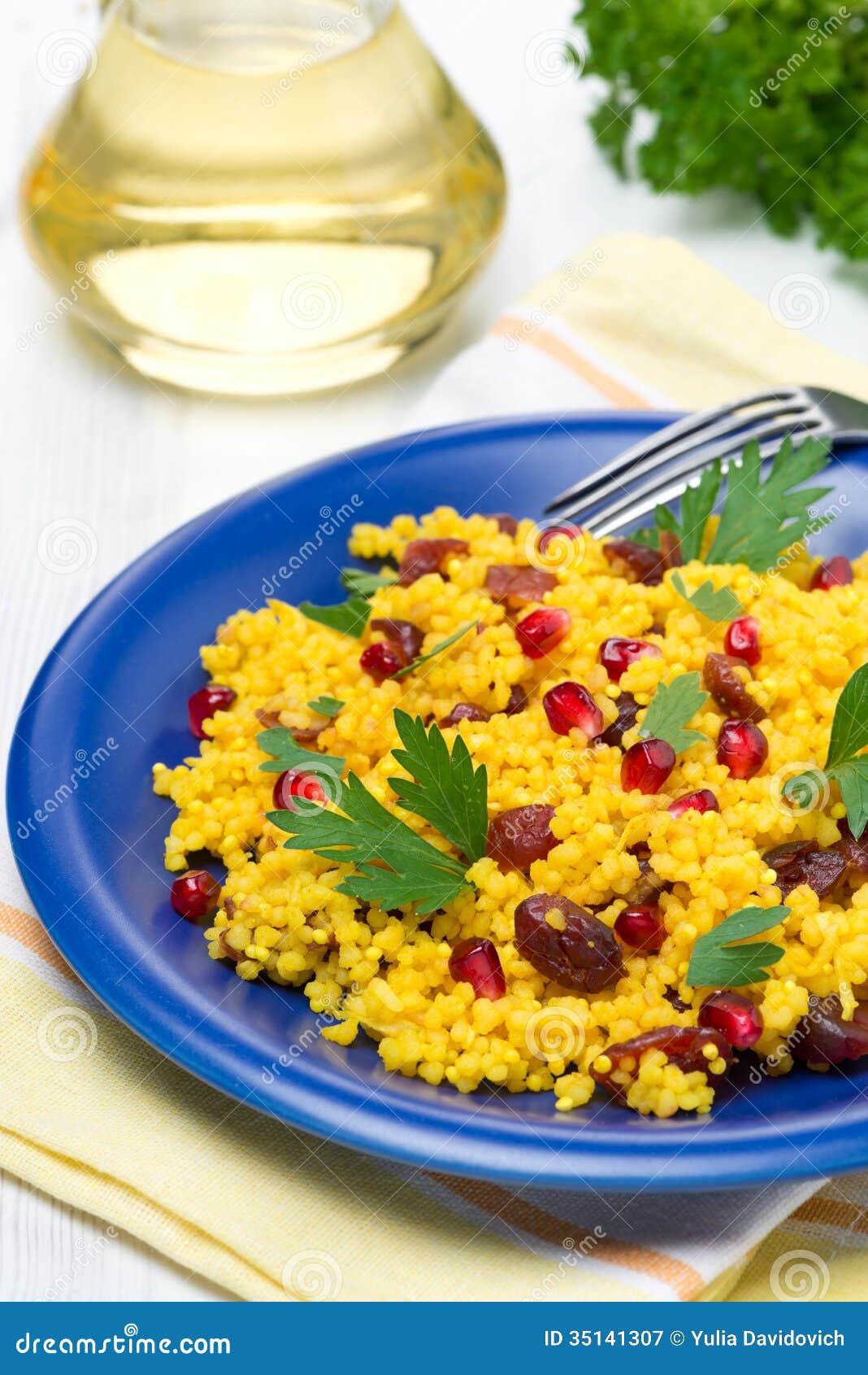 Couscous with Curry, Dried Cranberries and Herbs, Vertical Stock Image