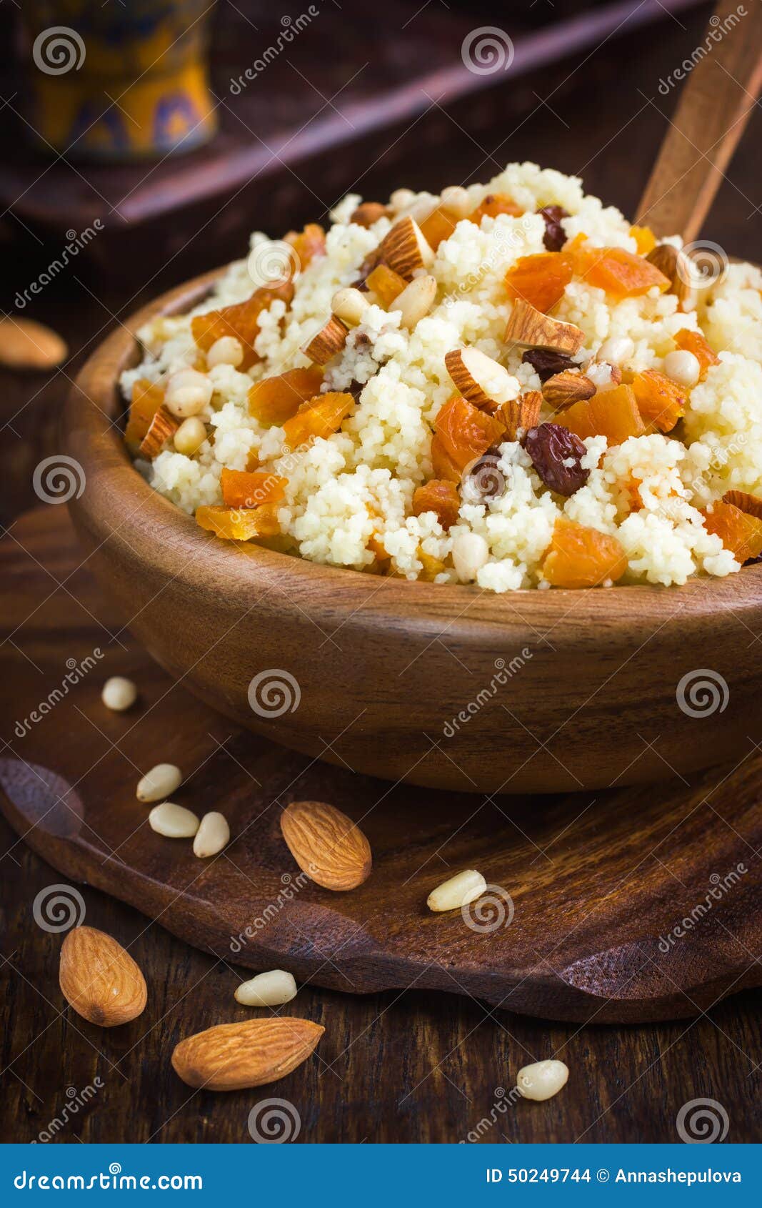 Couscous with dried fruits stock photo. Image of dark 50249744