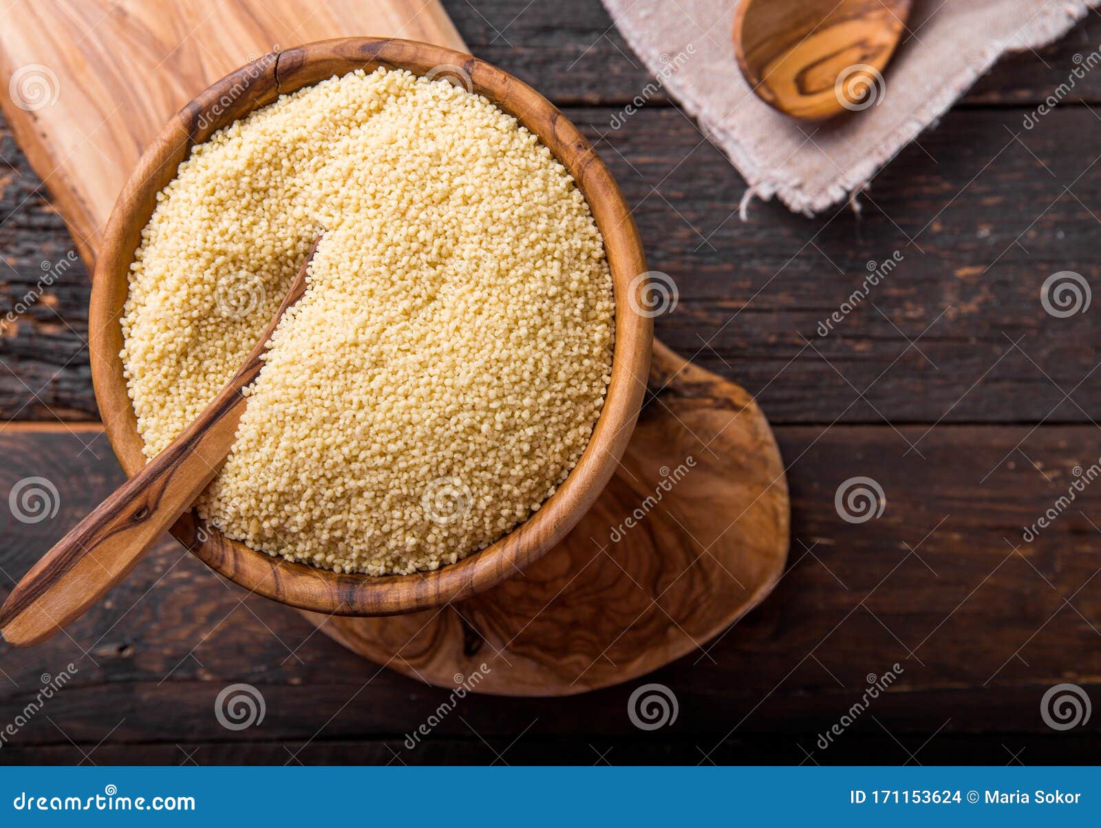 Couscous Grain in Wooden Bowl. Top View Stock Photo Image of jute