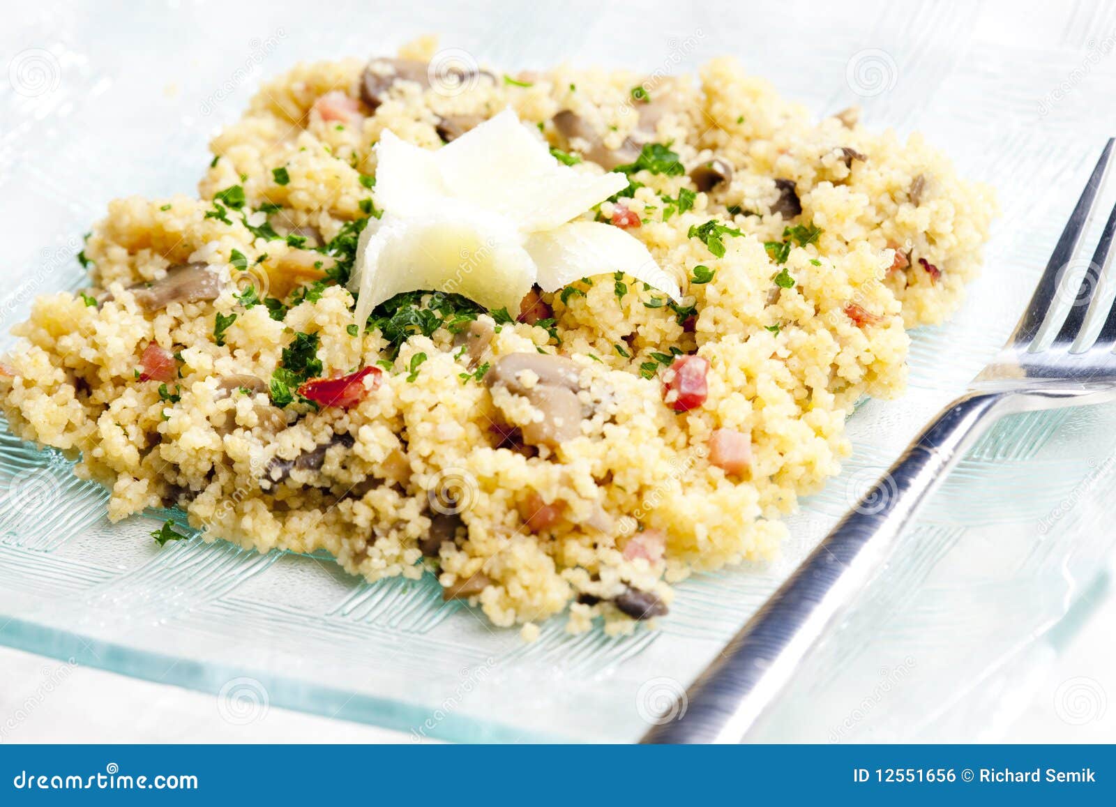 Couscous with ham stock photo. Image of fork, ready, mushrooms 12551656