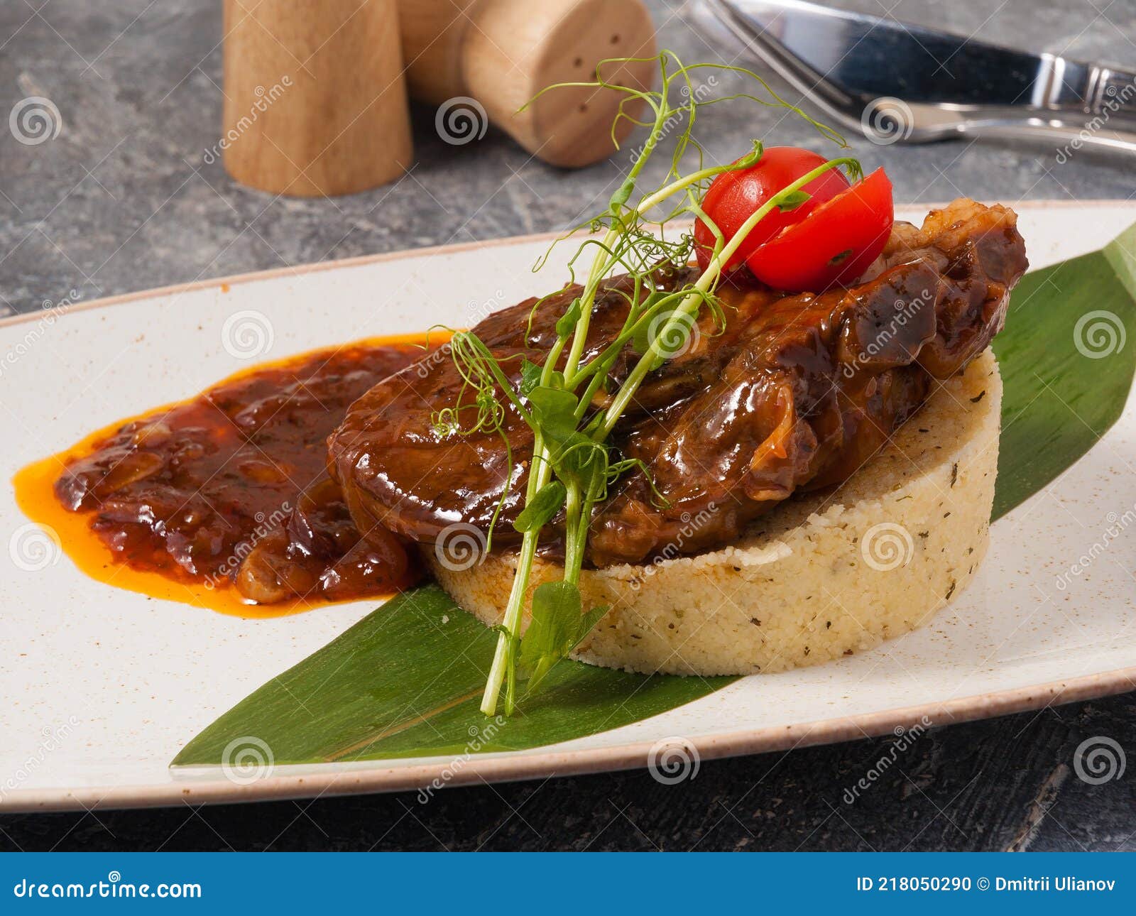 Couscous with Lamb with Sauce Decorated with Micro Greenery Stock Photo Image of arabic