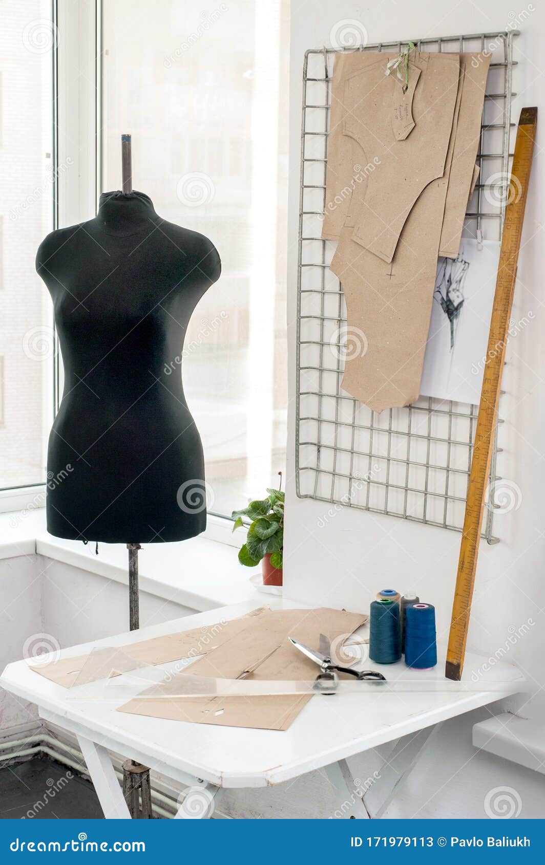 Couturier Workplace with Mannequin, , Sewing Equipment, Patterns