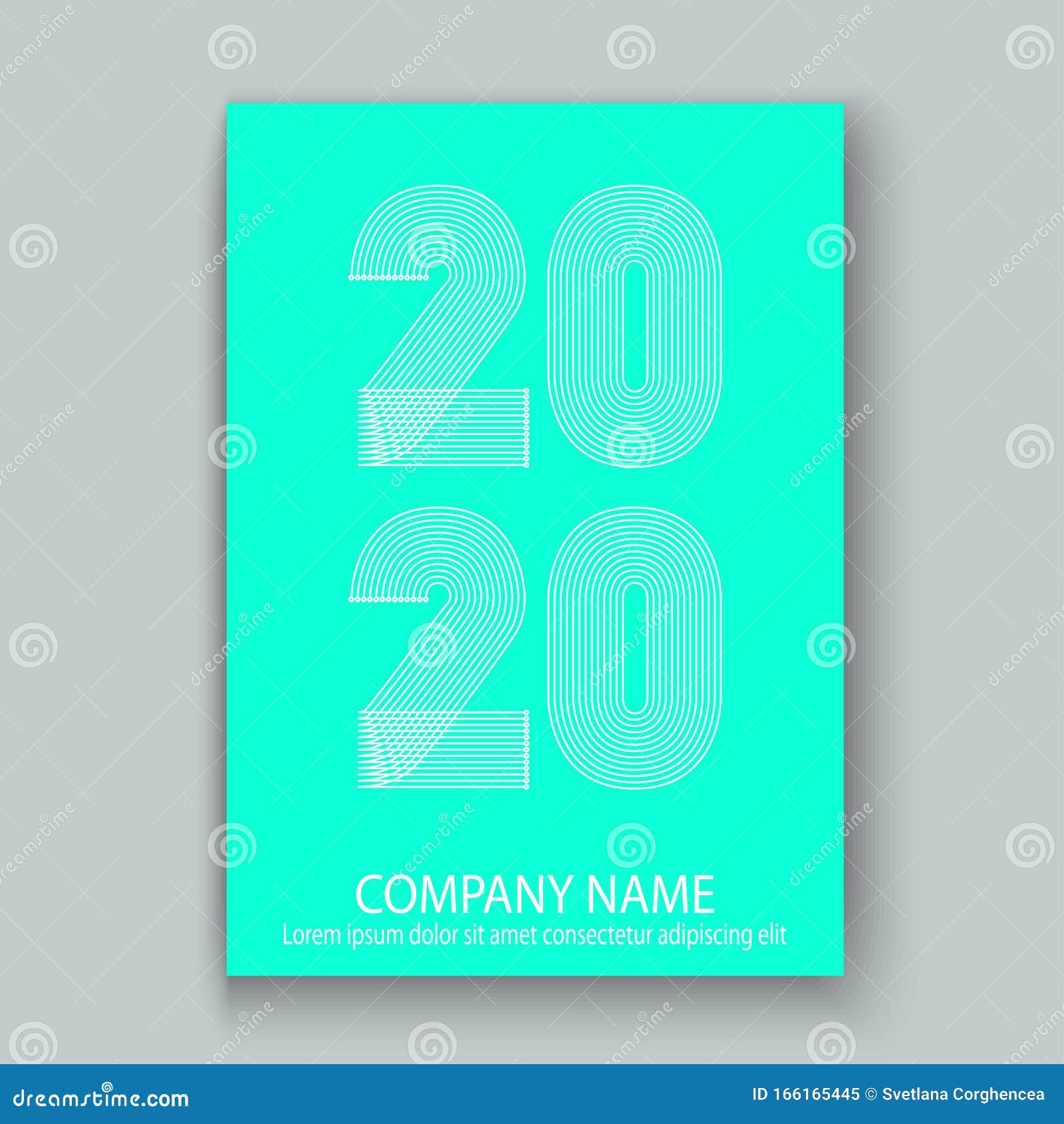 cover annual report numbers 2020 in thin lines. year 2020 text  in colour trend black on aqua mente abstract background.