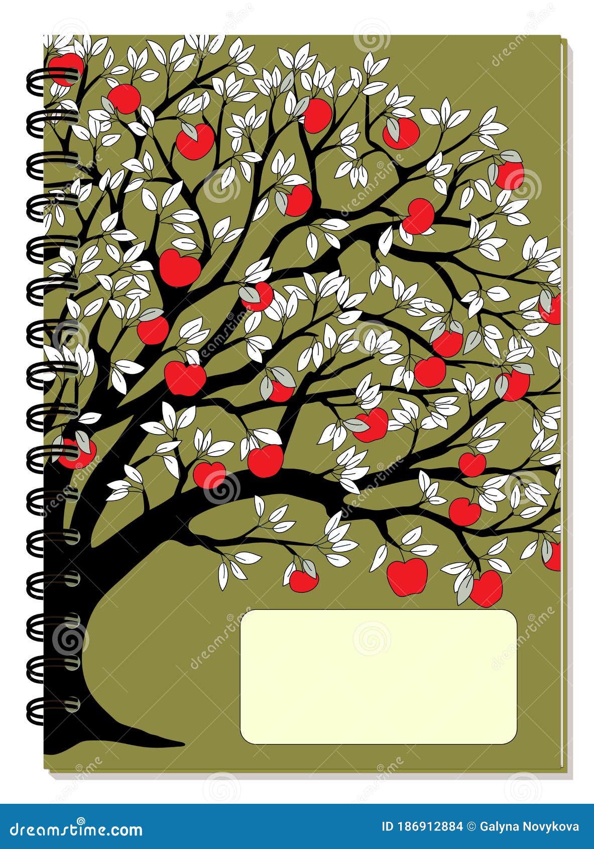 A5 School Spiral Notebook Cover With Apple Tree And Red Apples Stock Vector  - Illustration Of Front, Design: 186912884