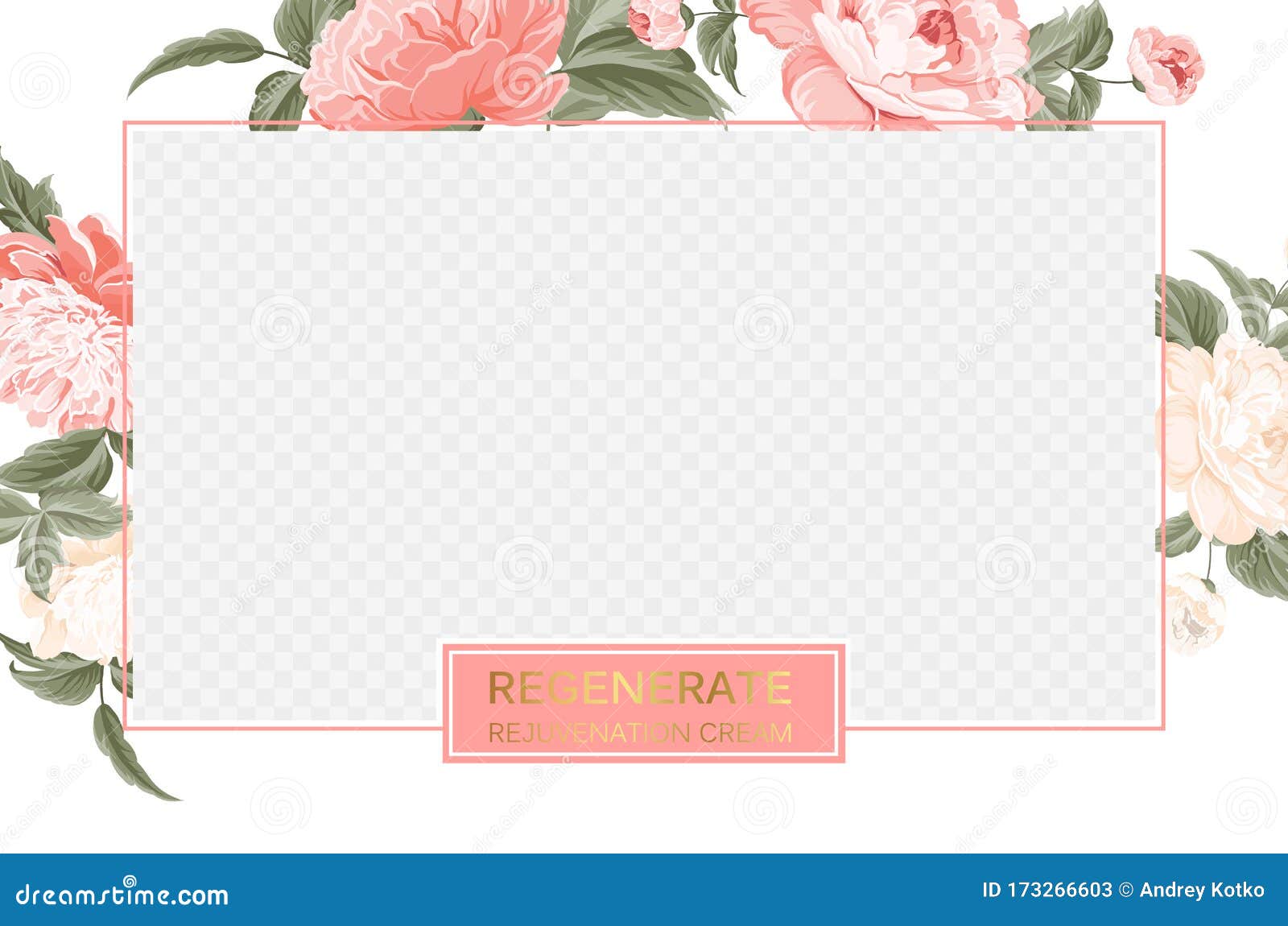 cover , transparent product package window, and peony flower border. regenerate cream label  with pink peony