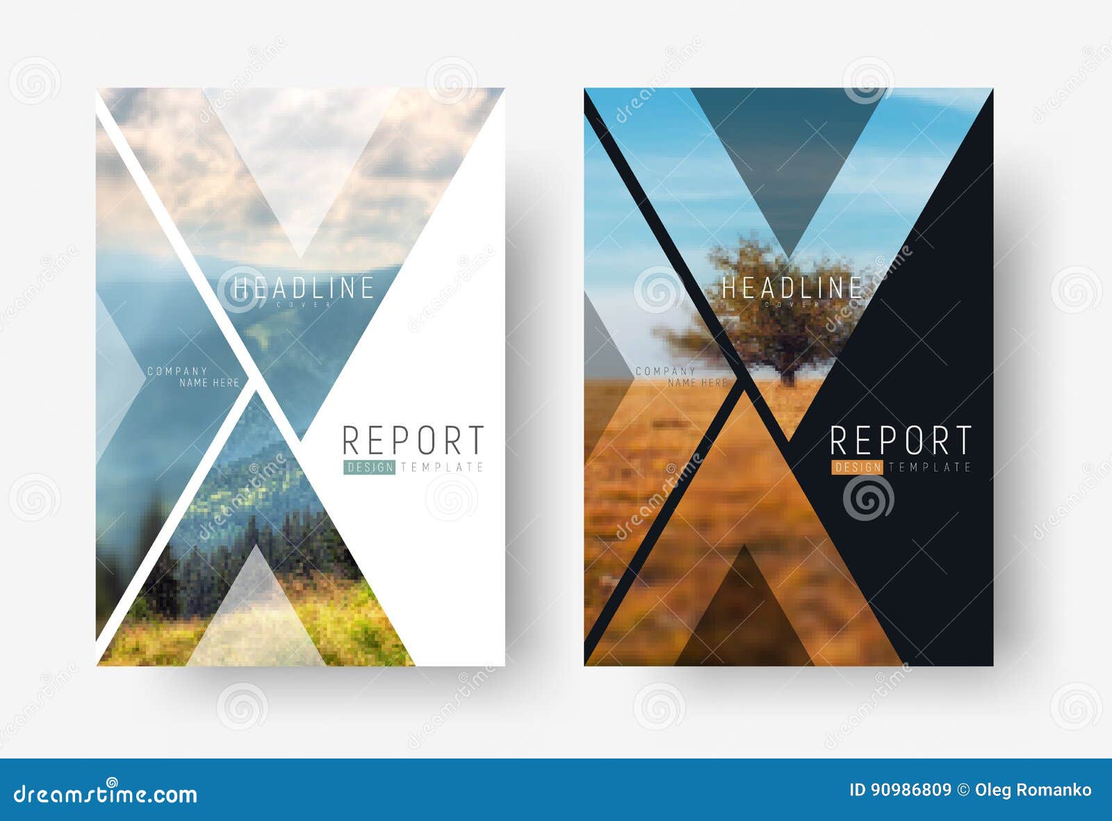cover template for a report in a minimalistic style with triangular  s for a photo.