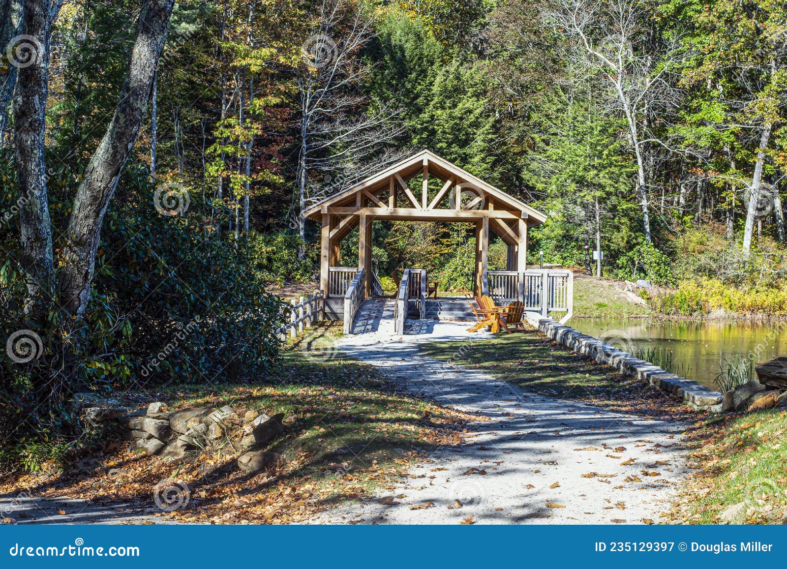 Covered Bridge at Eames Pond in Moore State Park Editorial Photography