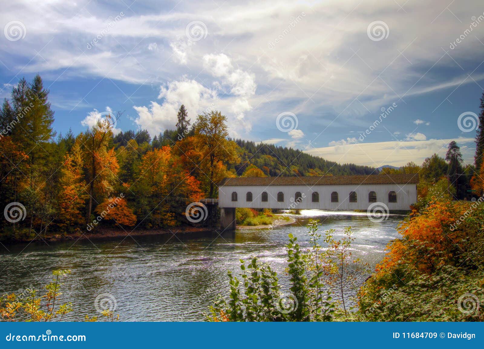 Covered Bridge Over McKenzie River Oregon Stock Image Image of