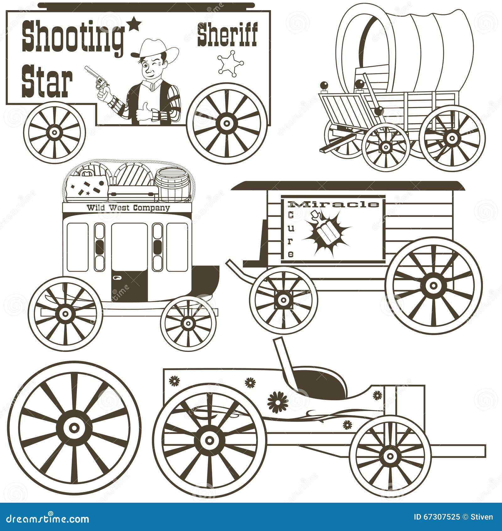 Covered wagons outlined stock vector. Illustration of west - 67307525