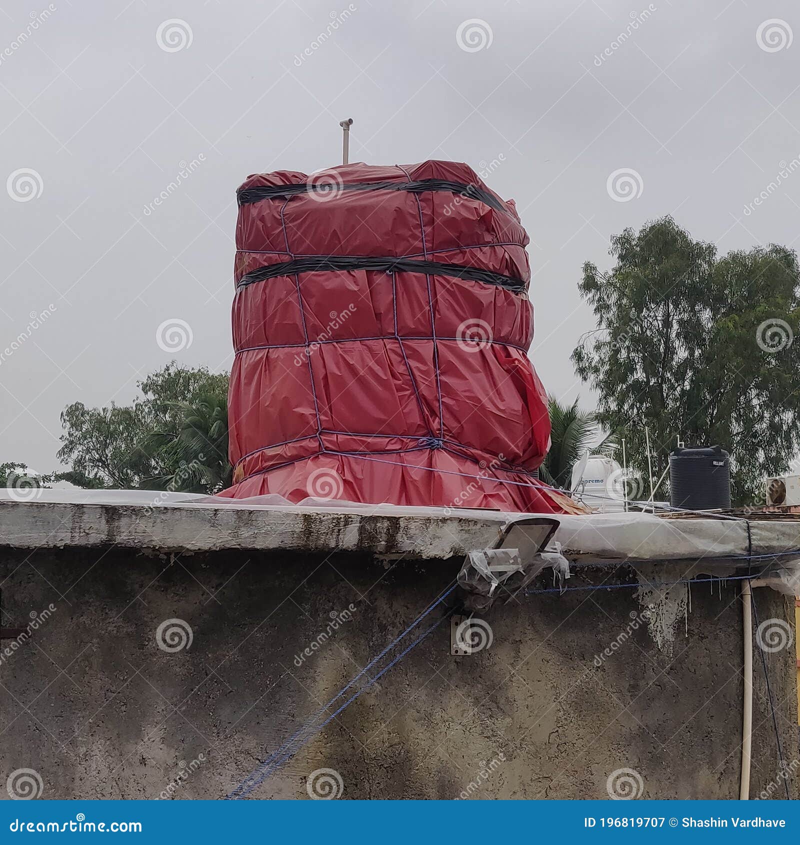 Covered Water Tank with Plastic Sheet Stock Image Image of iron, tree