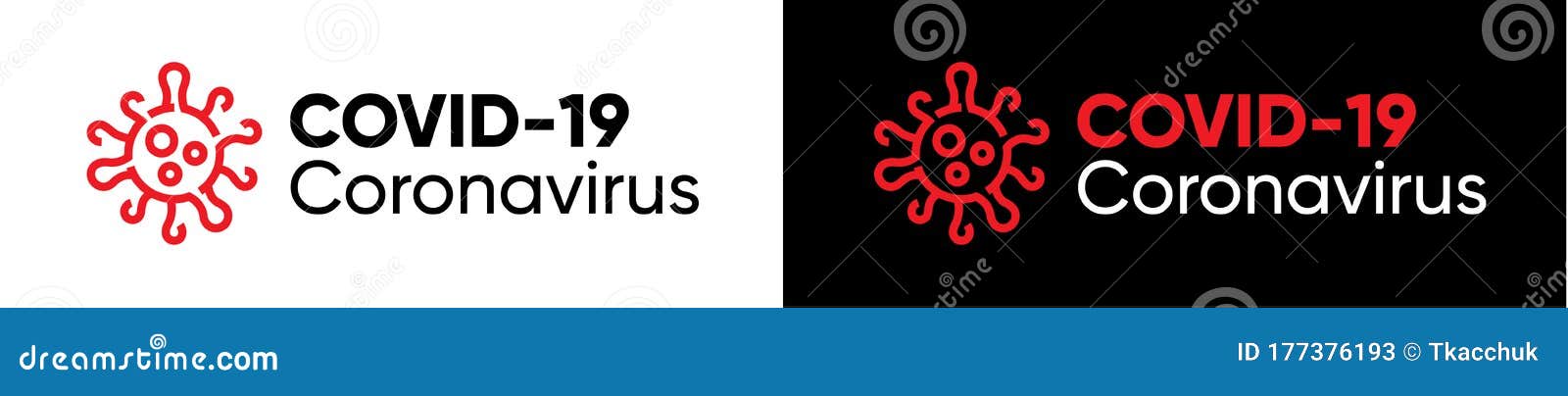 covid-19 coronavirus  logo and virus . prevention ncov-19 pandemic. editable line  on white and black