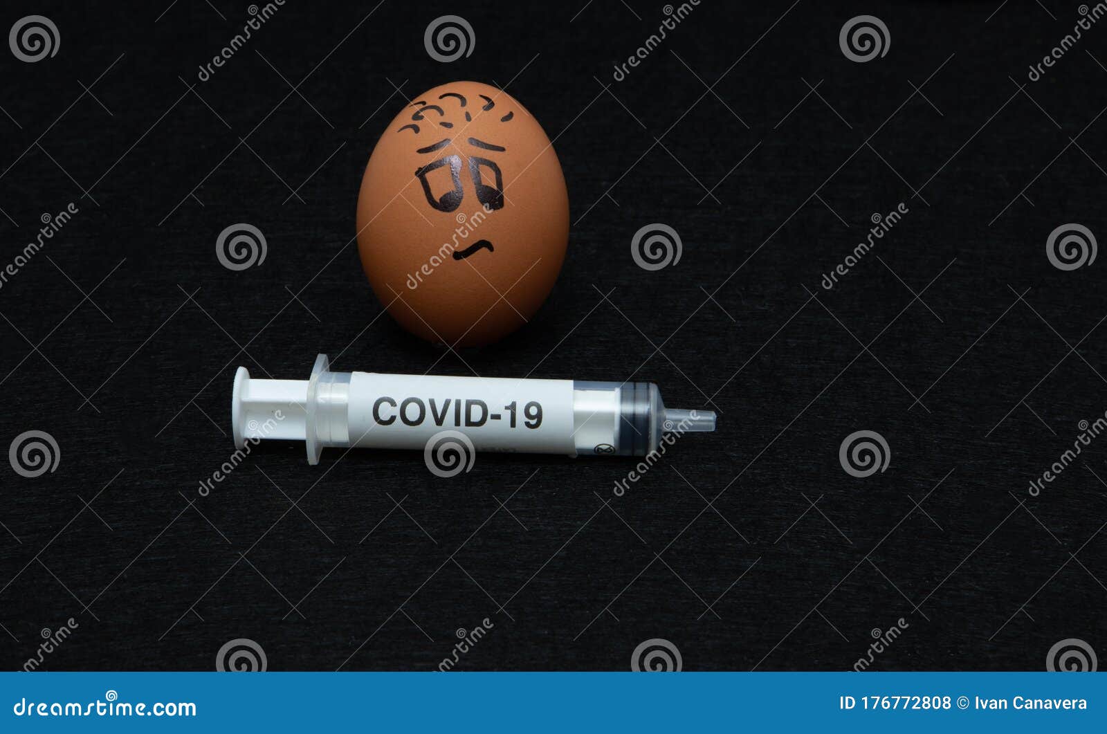 covid-19 and coronavirus eggs drawn frightened faces alcohol syringe