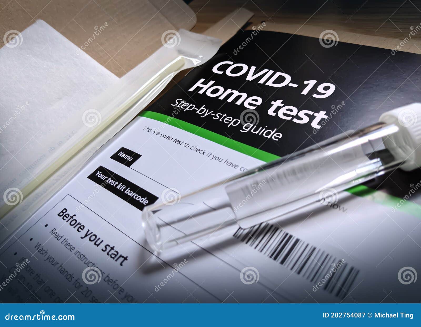 covid 19 coronavirus home test with vial sample from uk health