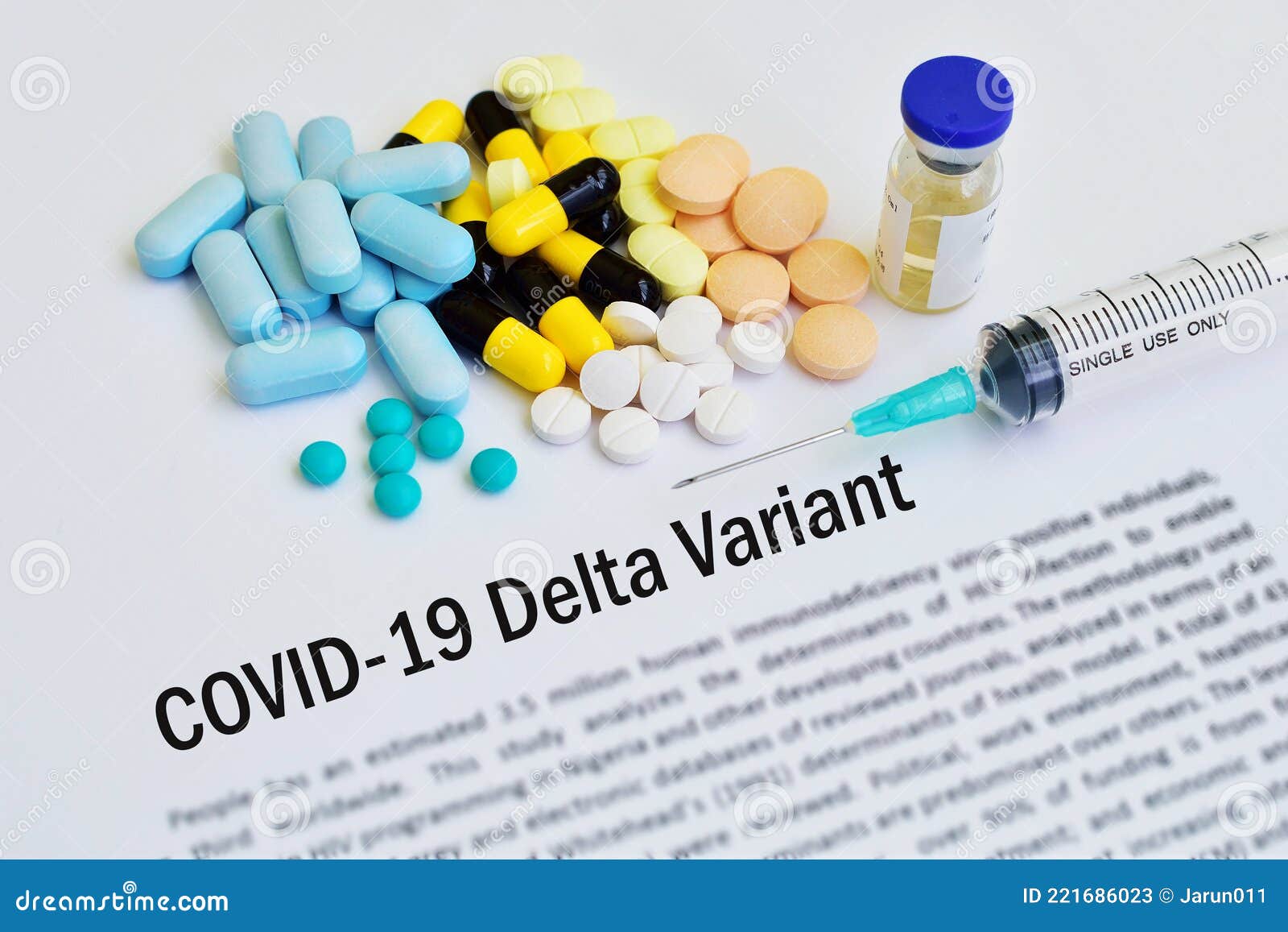 syringe with drugs for delta variant of covid-19 treatment